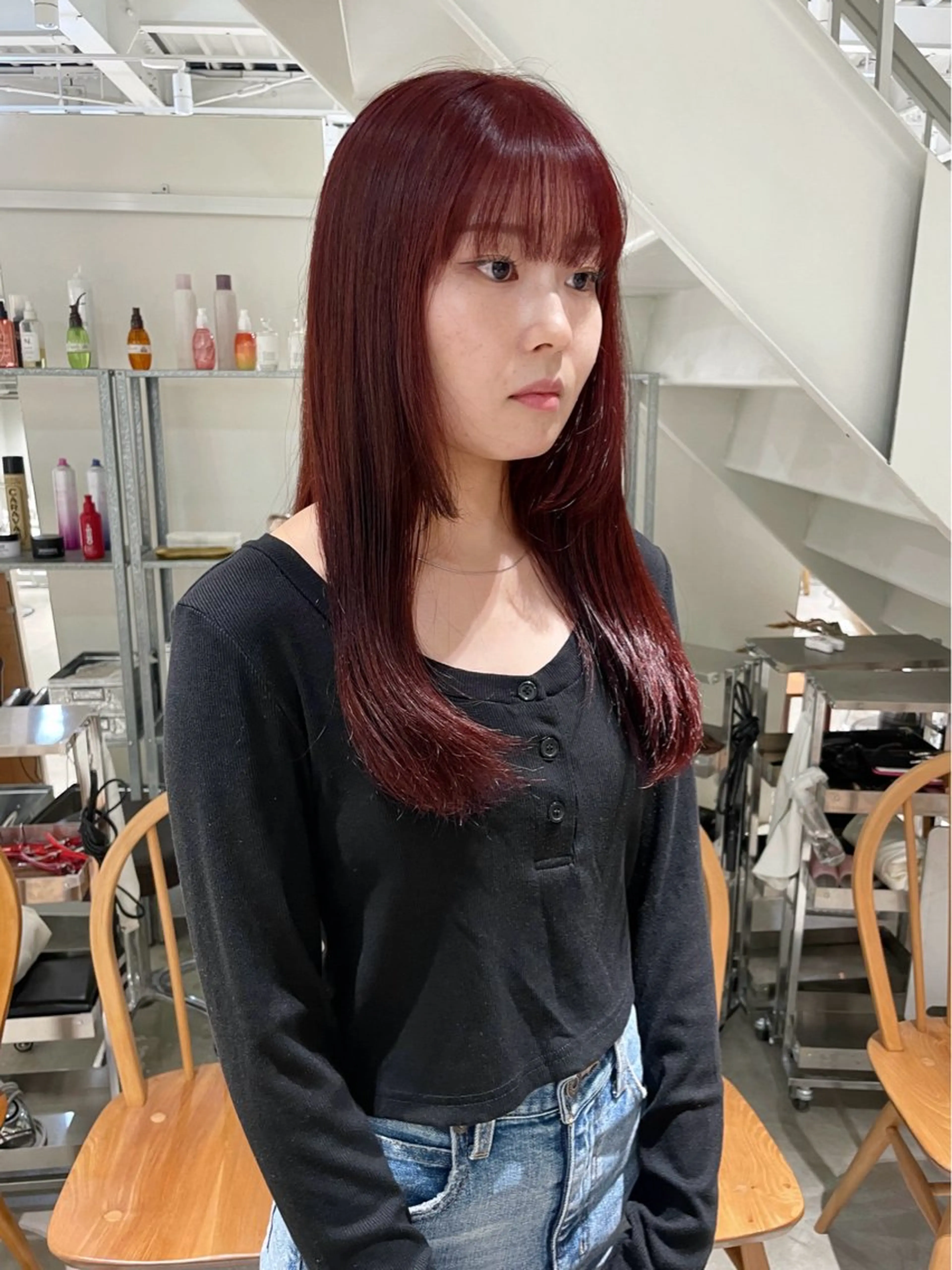ロング カラー カット ヘアカラー 林 千聖のヘアスタイル