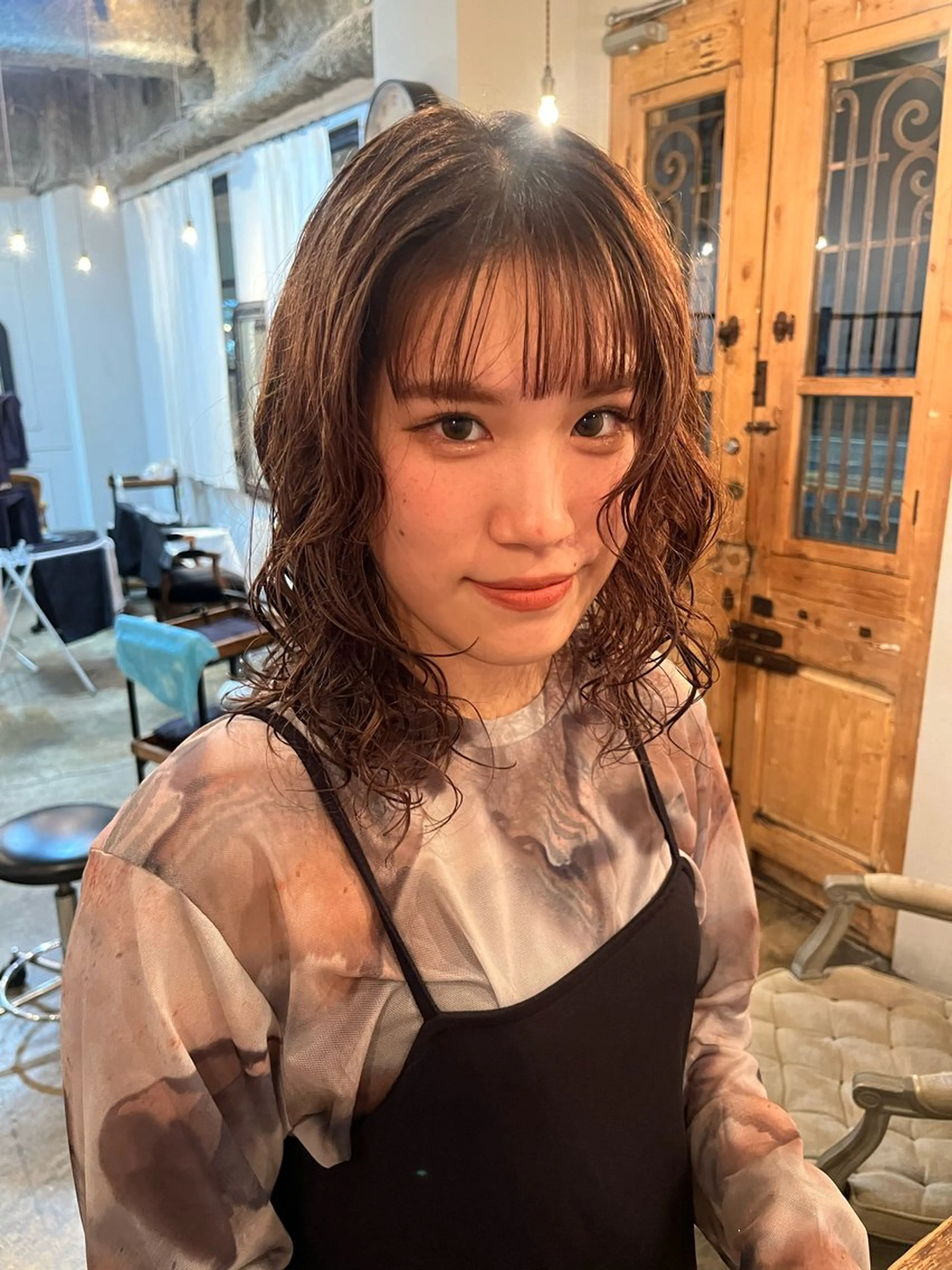 セミロング 藤井 美歩/赤髪のヘアスタイル