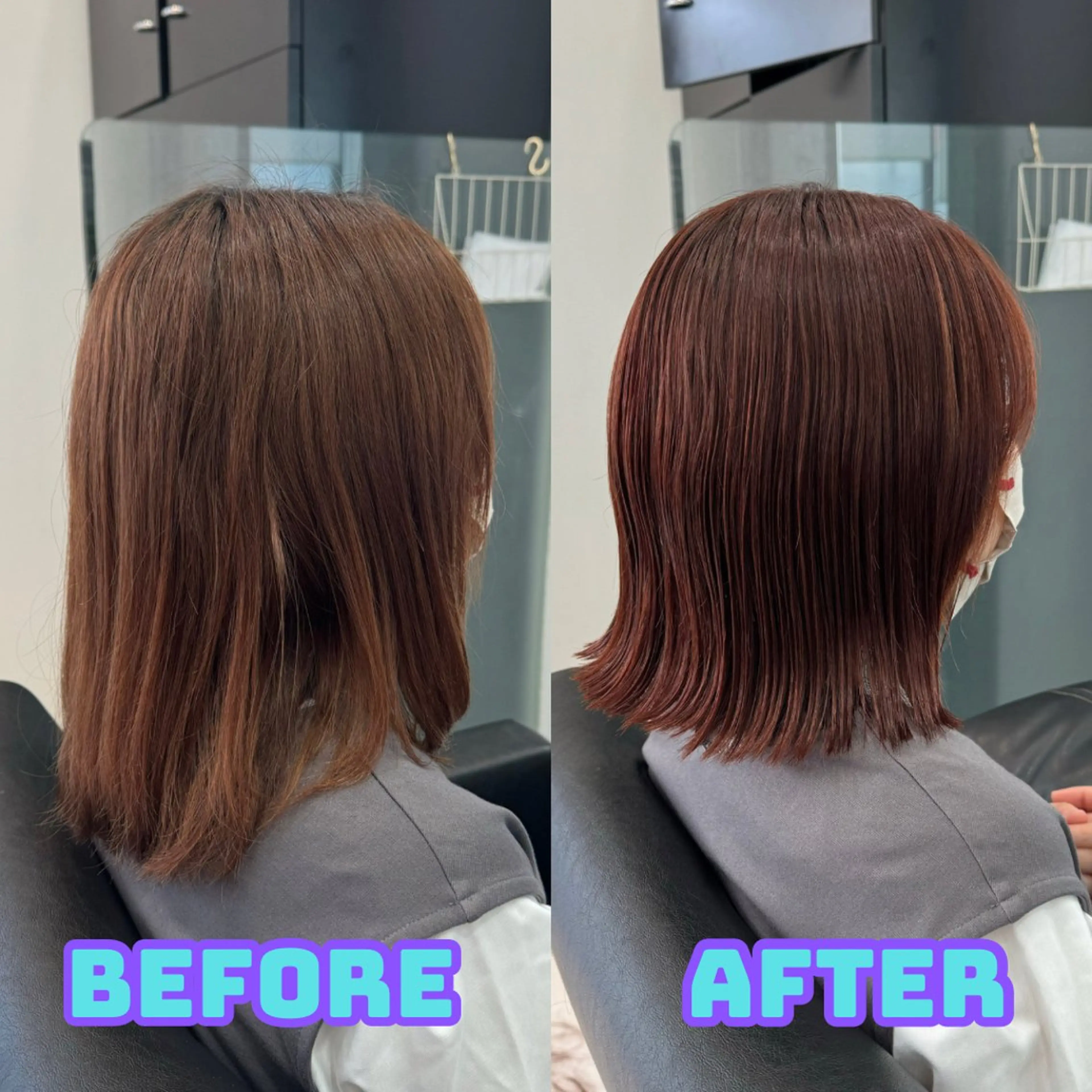 ショート カット ヘアカラー トリートメント YASU🍎ボブ/ 赤系カラー/髪質改善のヘアスタイル