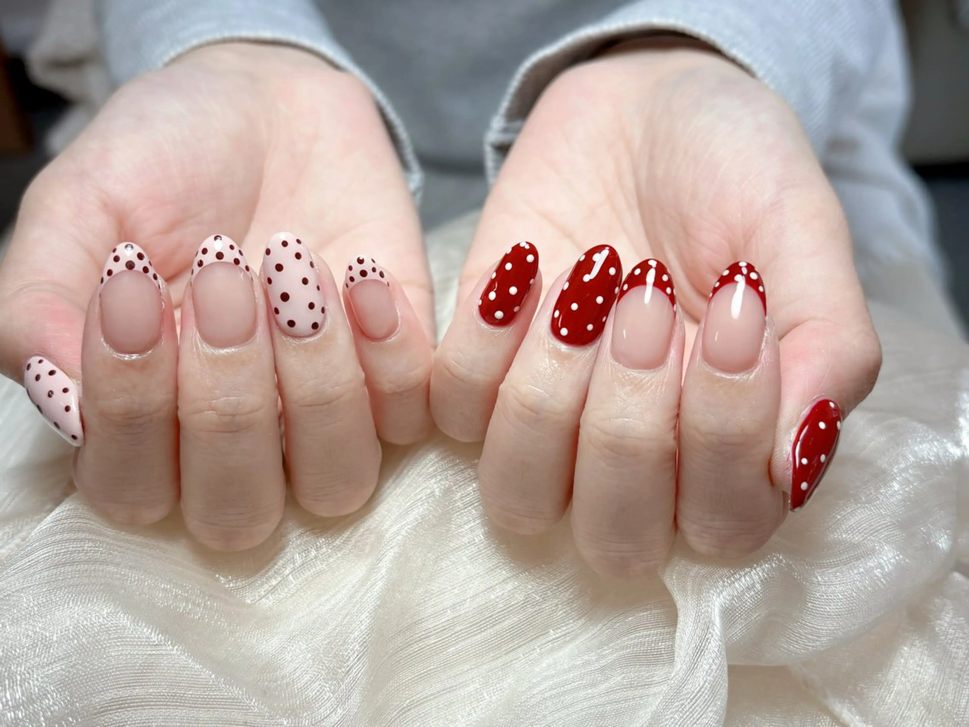 ネイル オーロラネイル チークネイル ドット フレンチネイル ジェルネイル ハンドネイル Nail Jolie所属・Nail Jolieのネイルデザイン