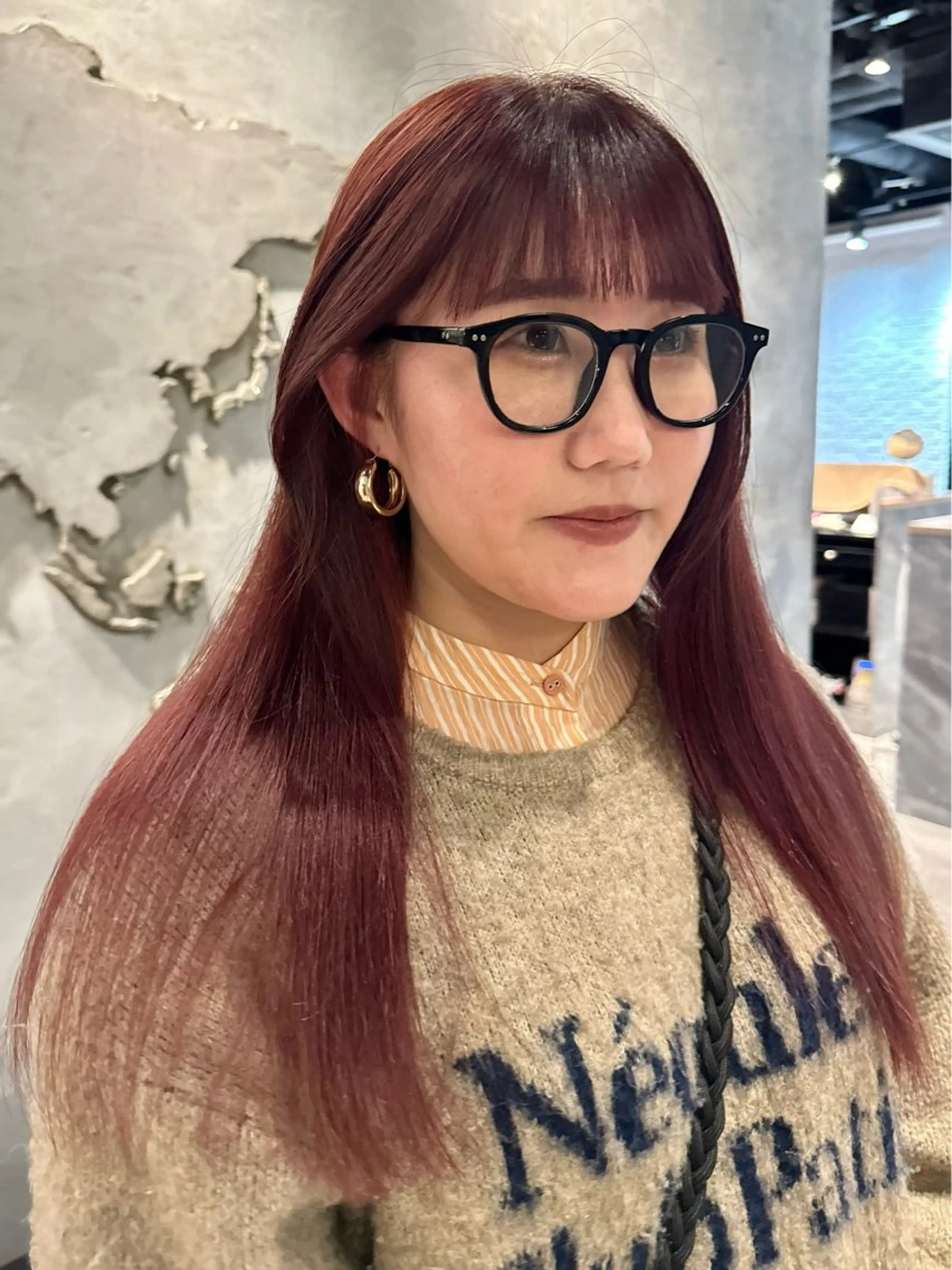 ミディアム カラー ヘアアレンジ 暖色ダブルカラーボブ レイヤー🌈AINAのヘアスタイル