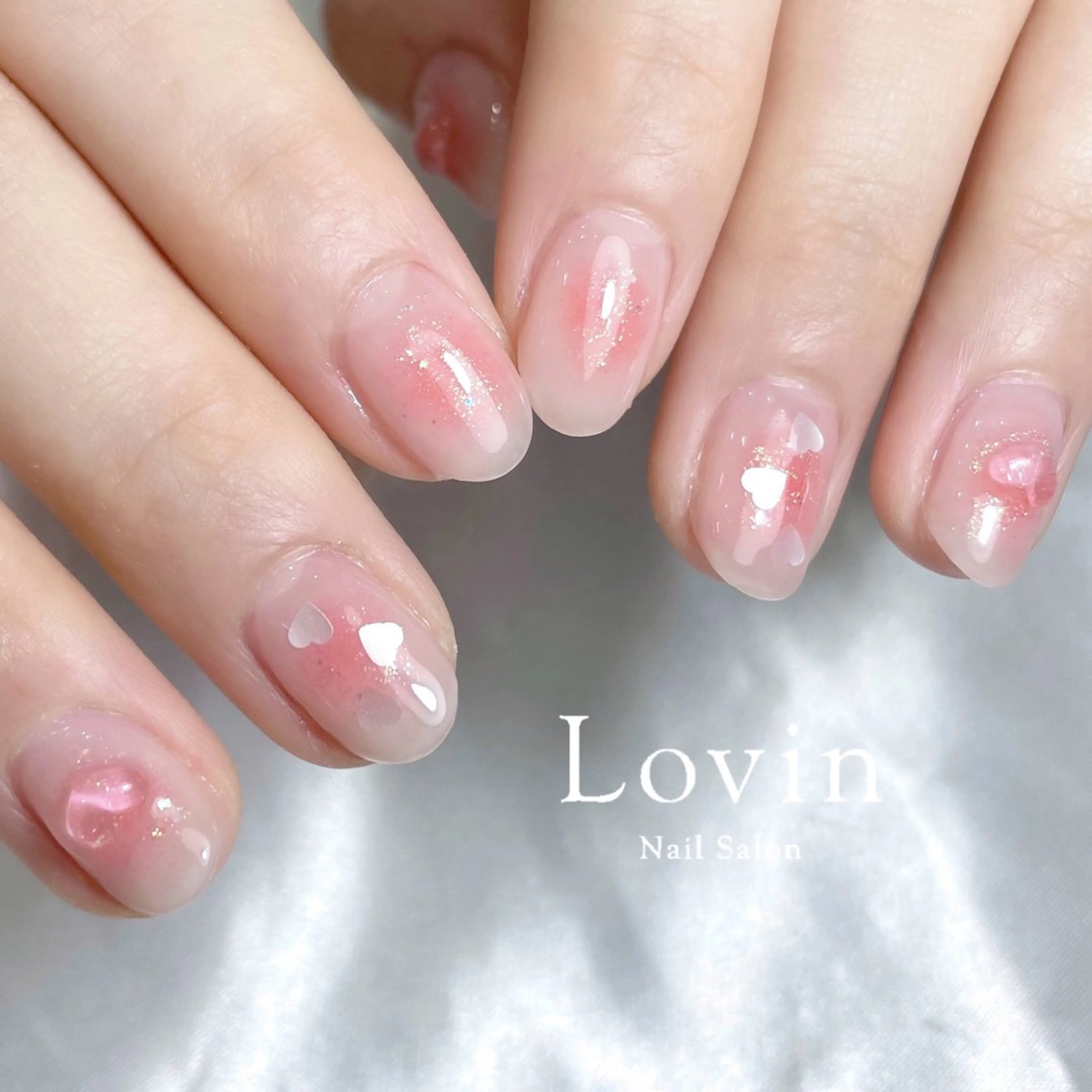 ネイル チークネイル ジェルネイル ハート オフィスネイル パラジェル パラジェルプレミアムサロン nail care &spa Lovin［ラヴィン］所属・Azegami Minaのネイルデザイン
