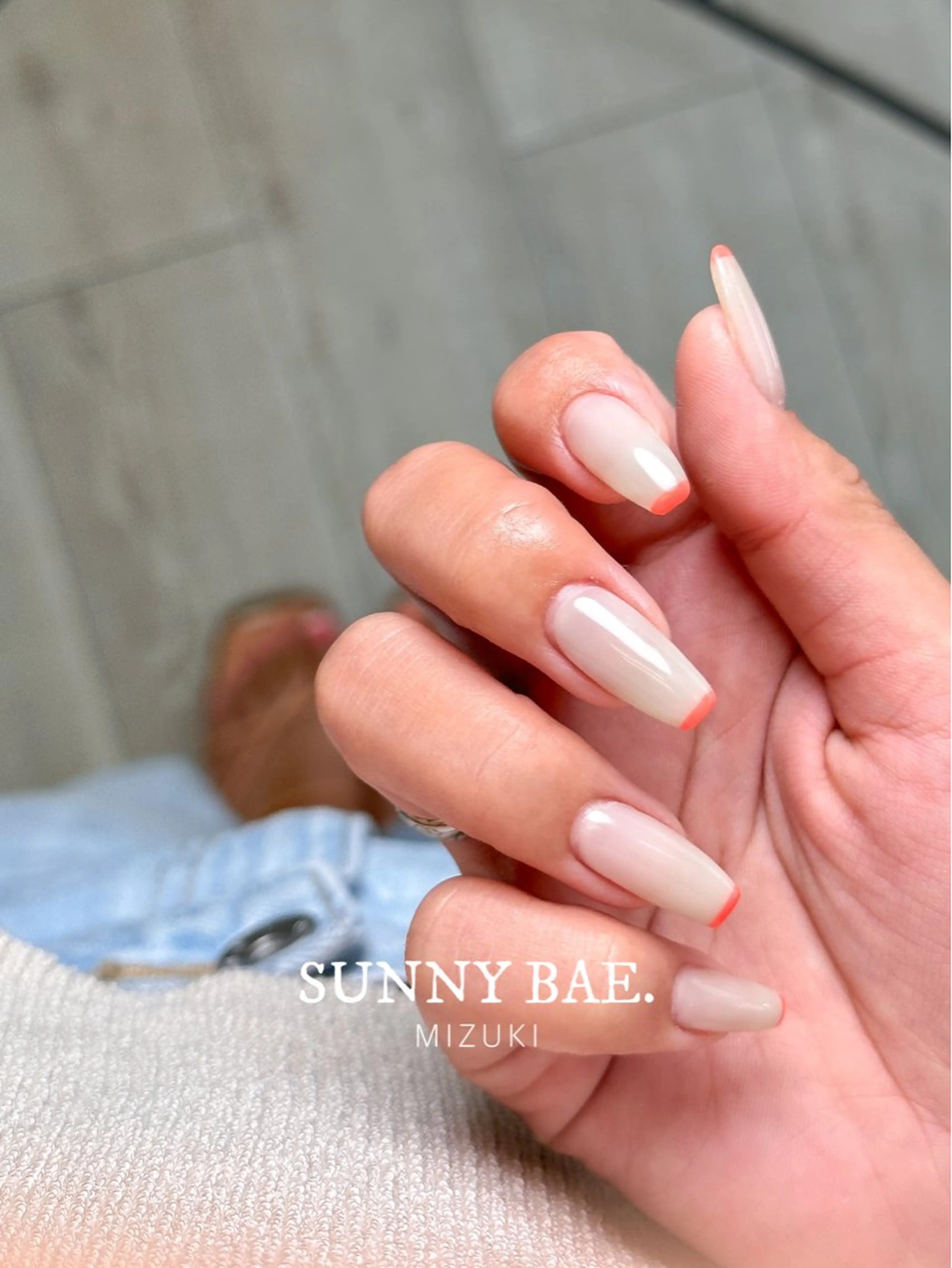 ネイル フレンチネイル オレンジ ピンク シンプルネイル SUNNY BAE. 🌼MIZUKIのネイルデザイン