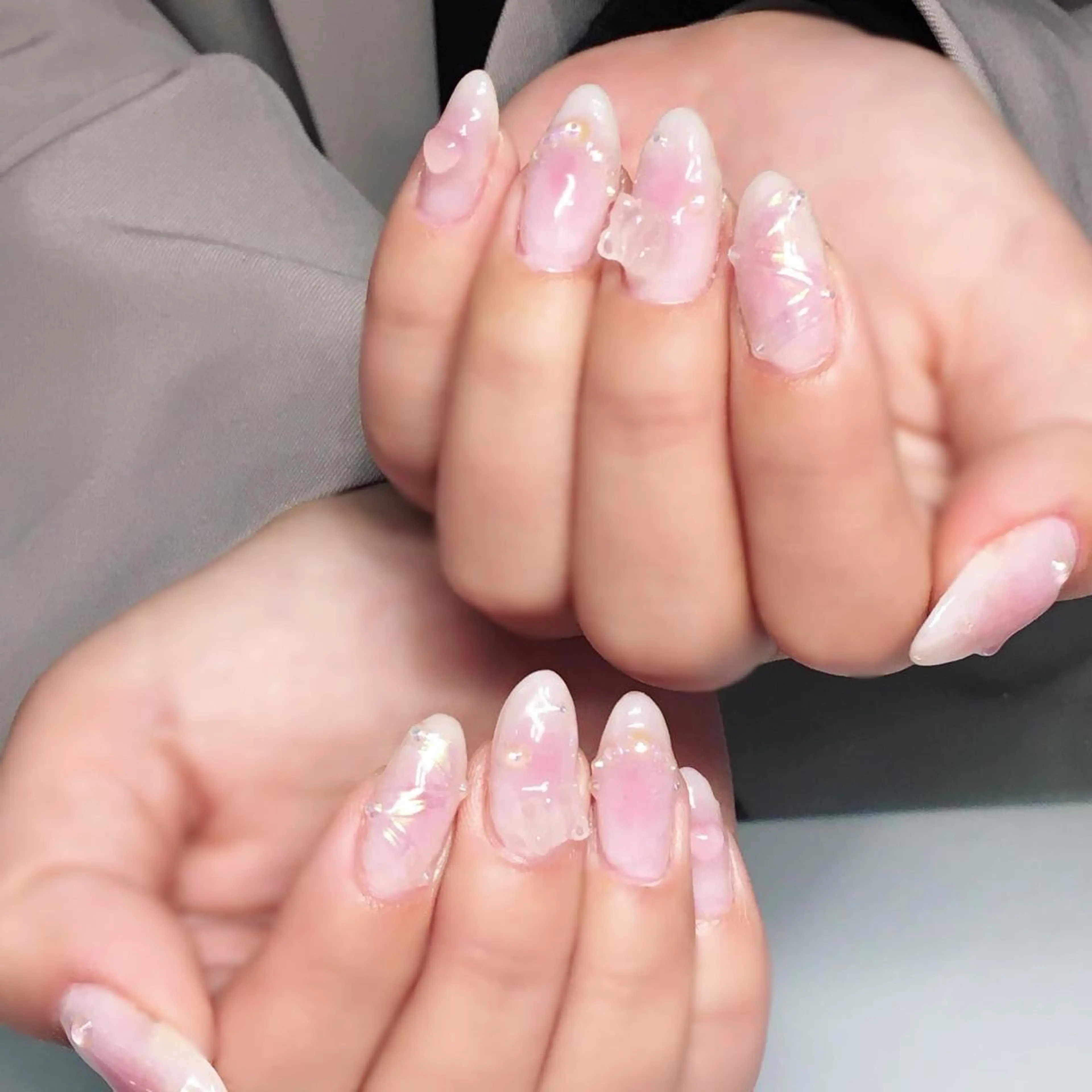 ネイル オーロラネイル チークネイル ジェルネイル 氷ネイル・うるうるネイル キラキラネイル Nyanco Nailのネイルデザイン