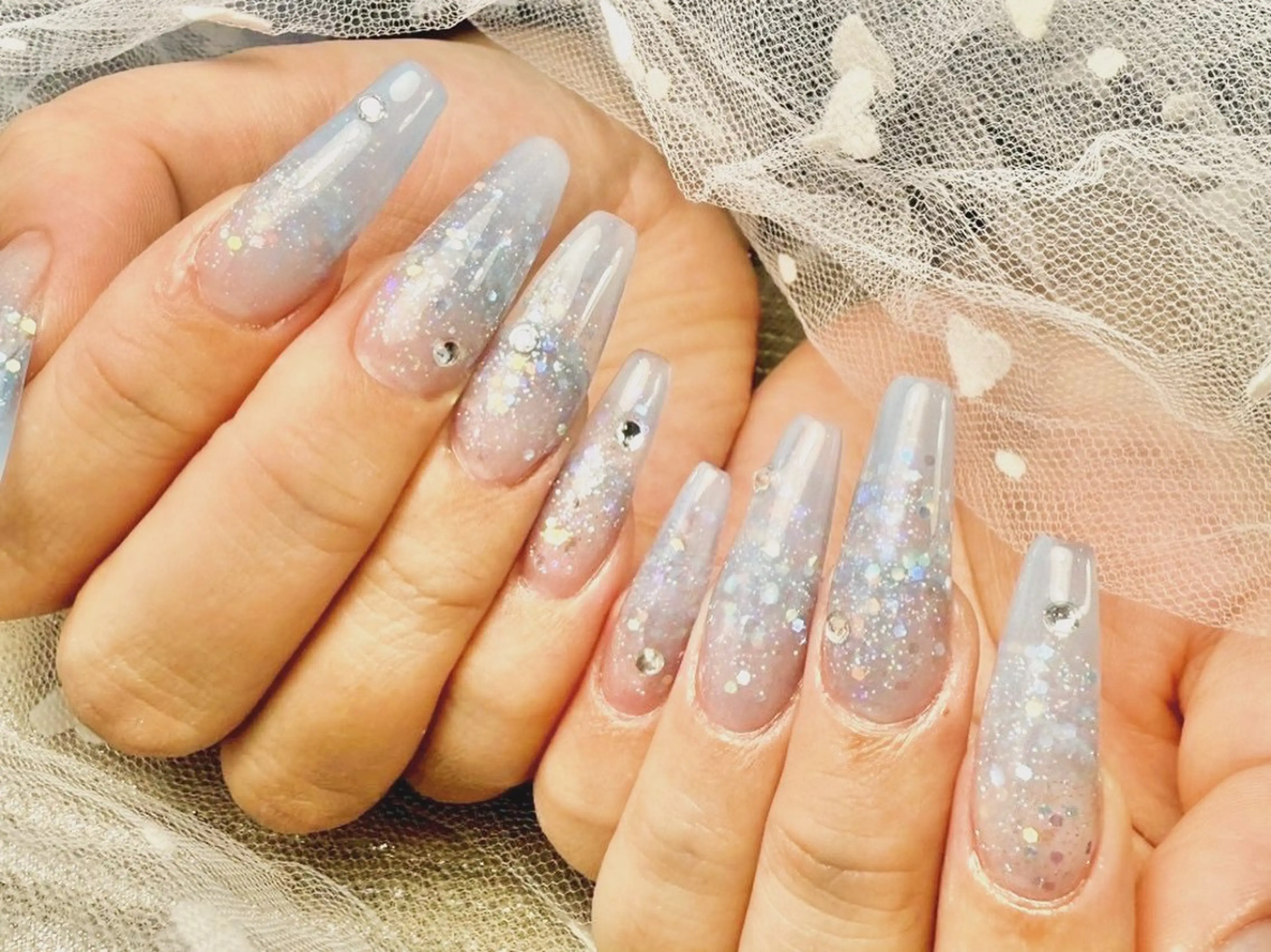 ネイル アートネイル ブルー クリアネイル 長さ出し ジェルネイル ハンドネイル salute本店 なかやま☘️さちこのネイルデザイン