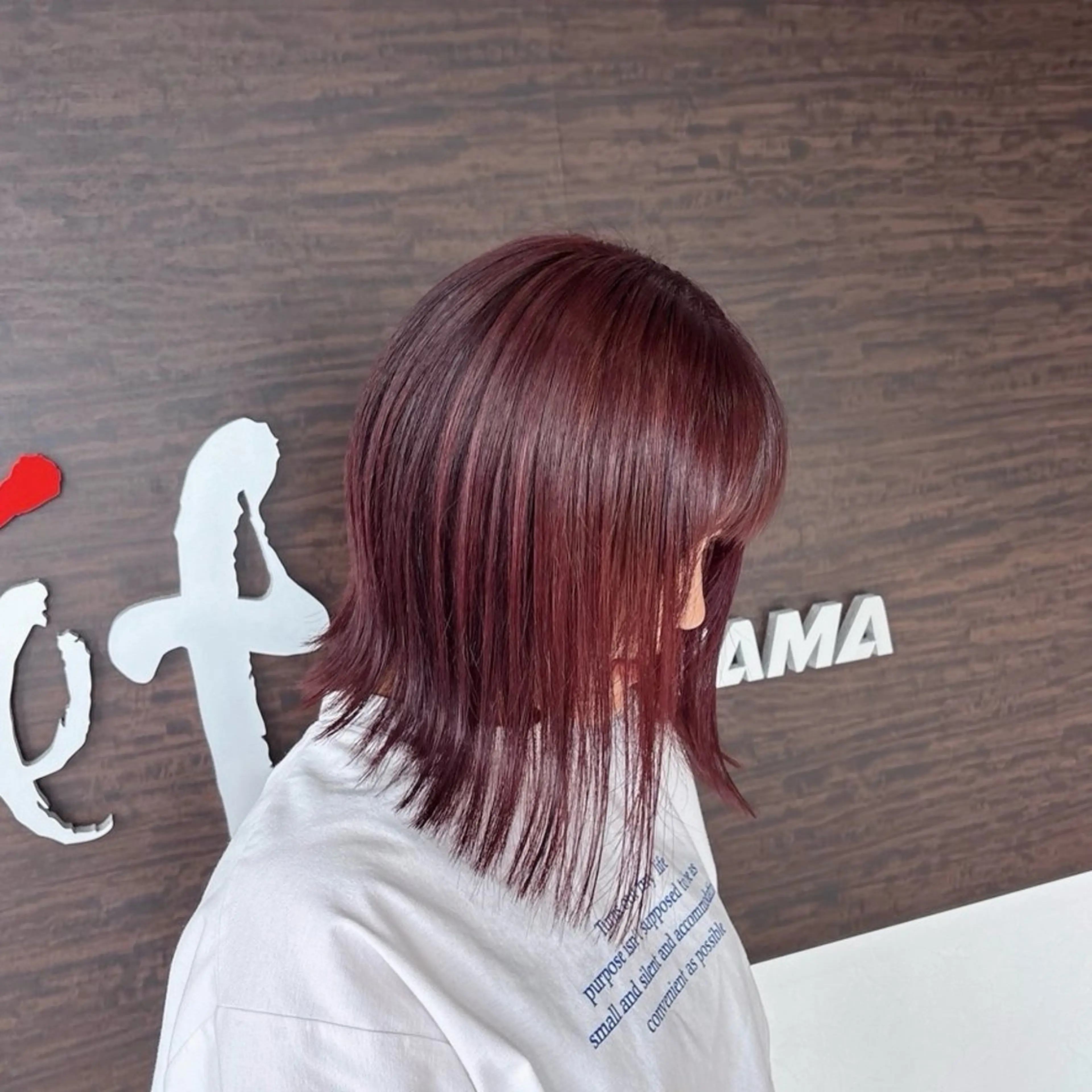 ミディアム カラー ブリーチ ボルドーカラー ダブルカラー レッドカラー カット ヘアカラー トリートメント 岩角 昂音のヘアスタイル