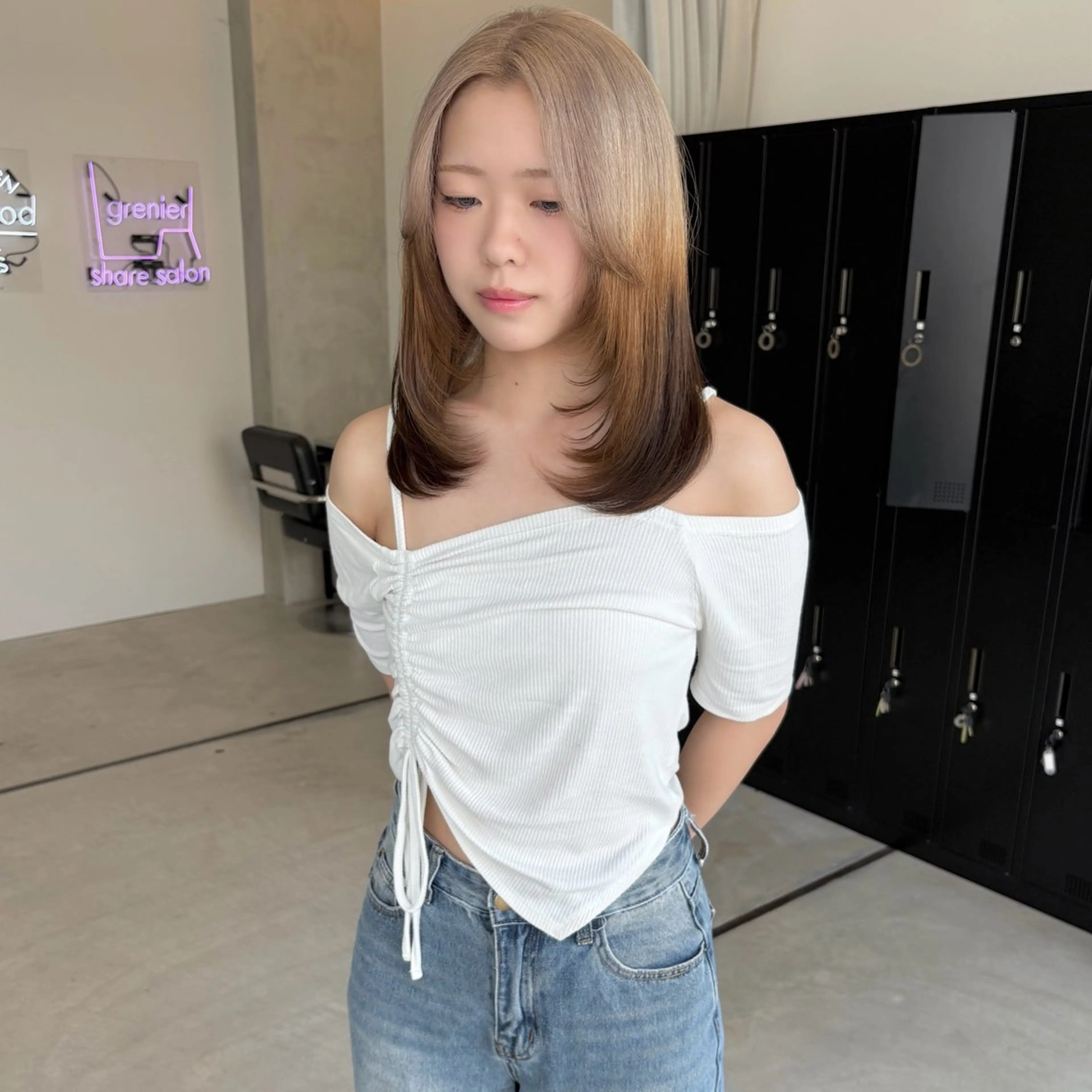 ミディアム カット ヘアカラー はちすか るかのヘアスタイル