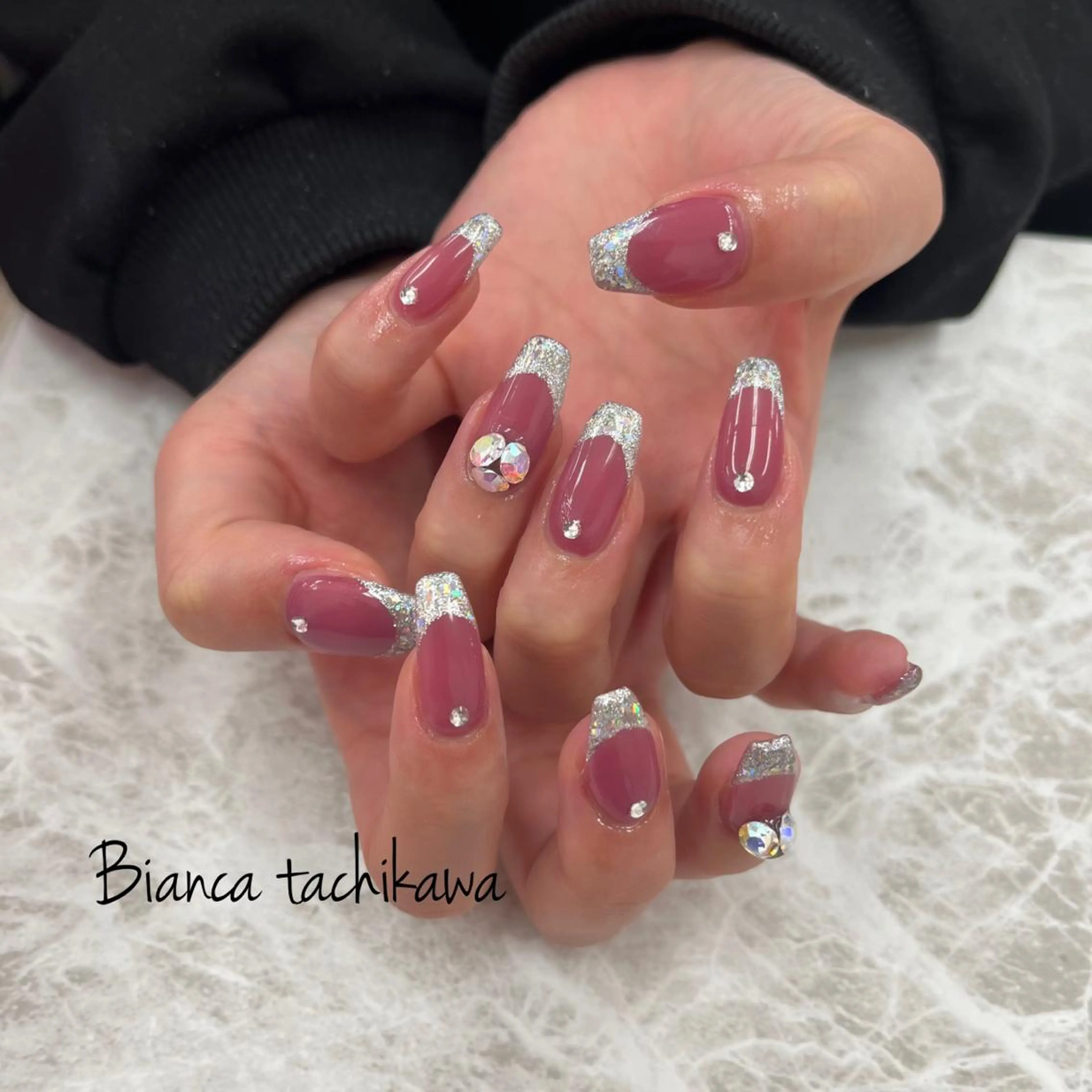 ネイル ストーンネイル ハンドネイル Bianca☁国分寺 🤍店長/黒木愛美のネイルデザイン
