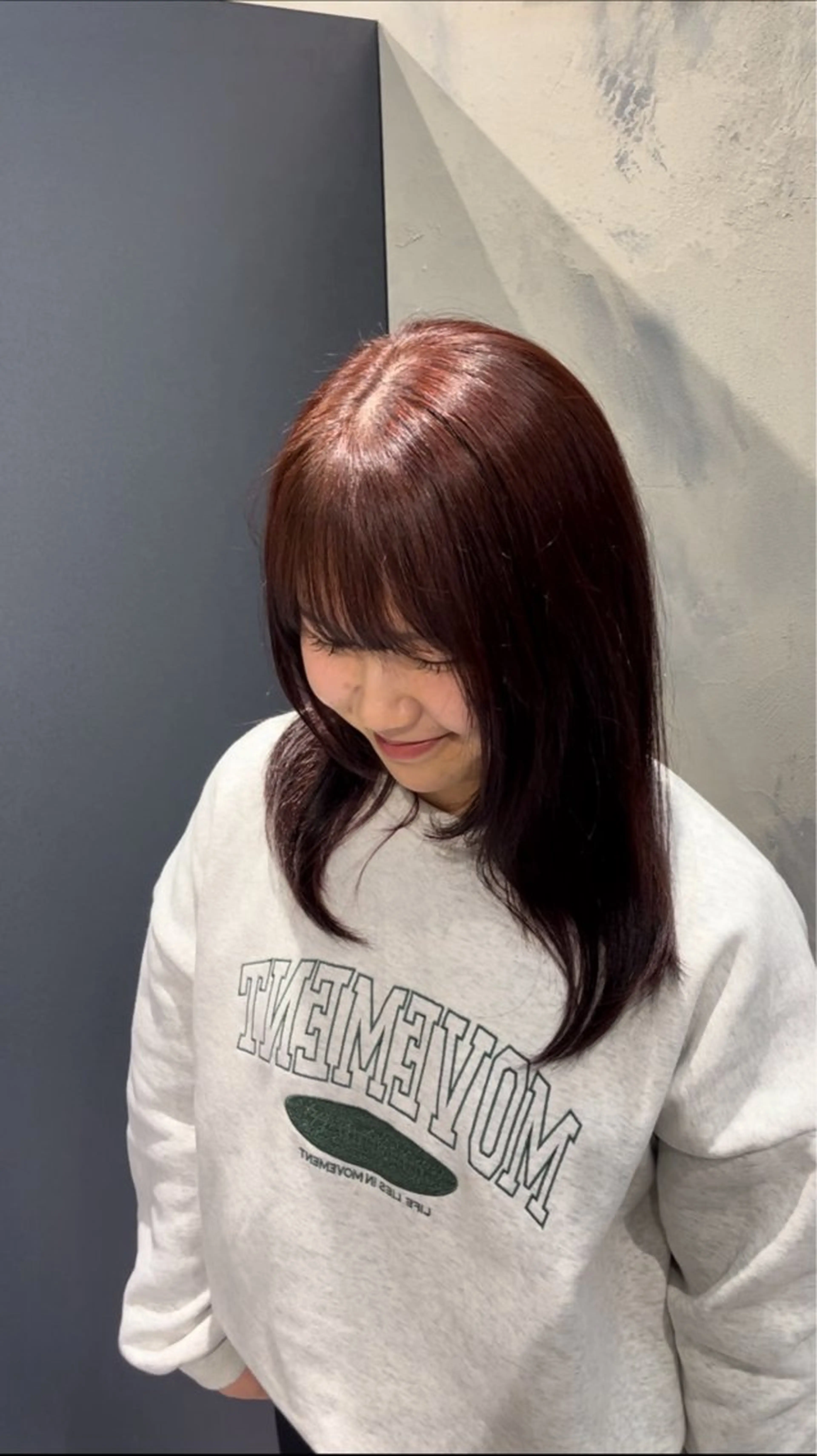 カラー ボルドーカラー 乾かしただけで艶髪✨ 縮毛矯正天王寺はやとのヘアスタイル