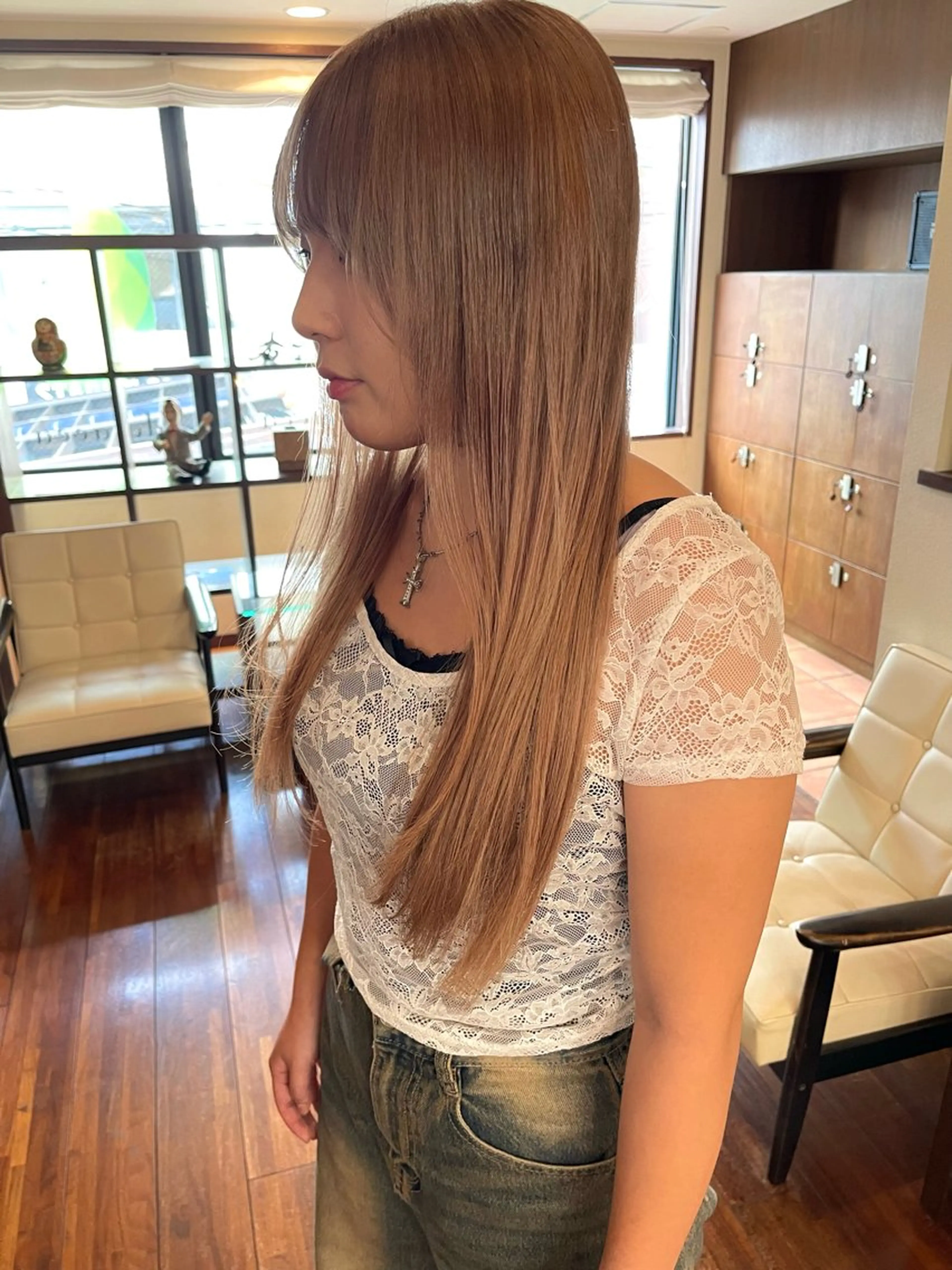 ロング カラー ブラウンカラー カット ヘアカラー トリートメント 髪質改善ｶﾗｰ ｹｱﾌﾞﾘｰﾁ/ﾀﾑのヘアスタイル