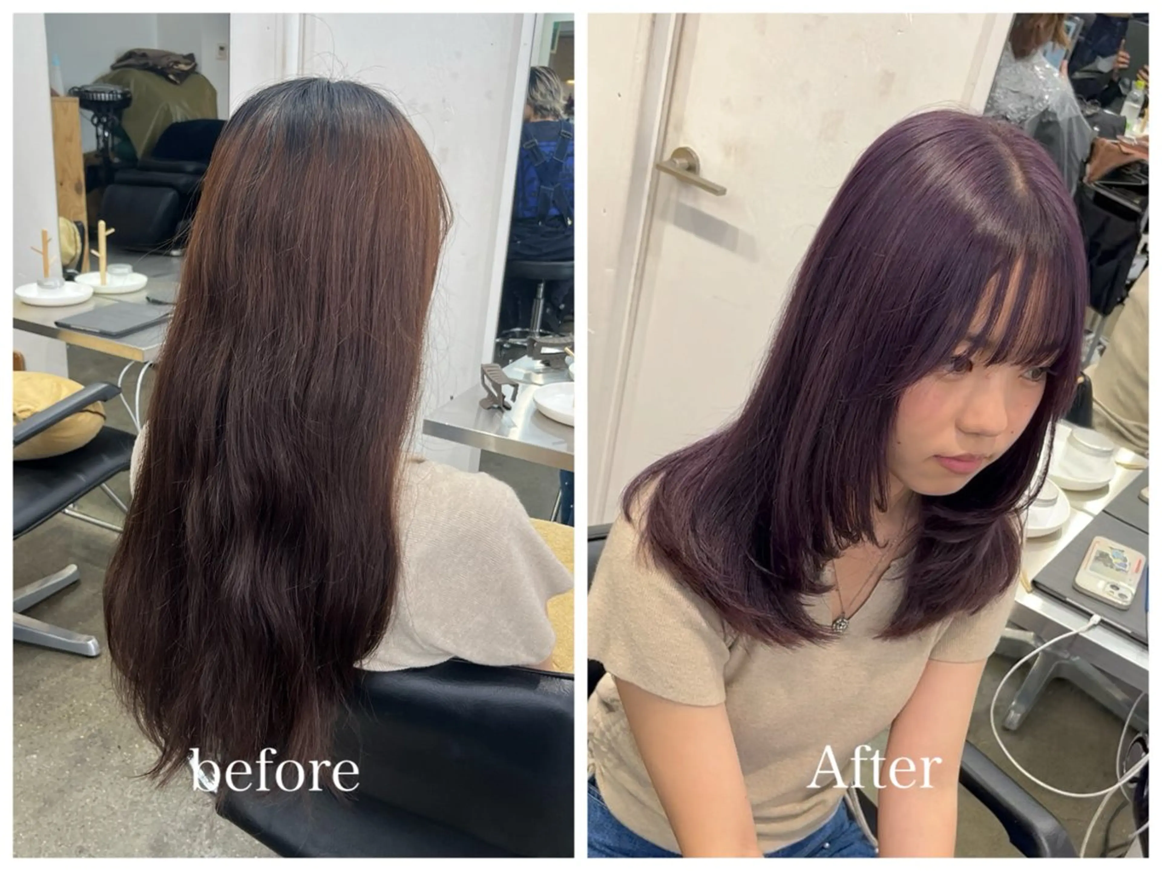 セミロング カラー ディープラベンダー ラベンダーカラー ヘアカラー トリートメント 新宿 似合わせカラー HINAのヘアスタイル