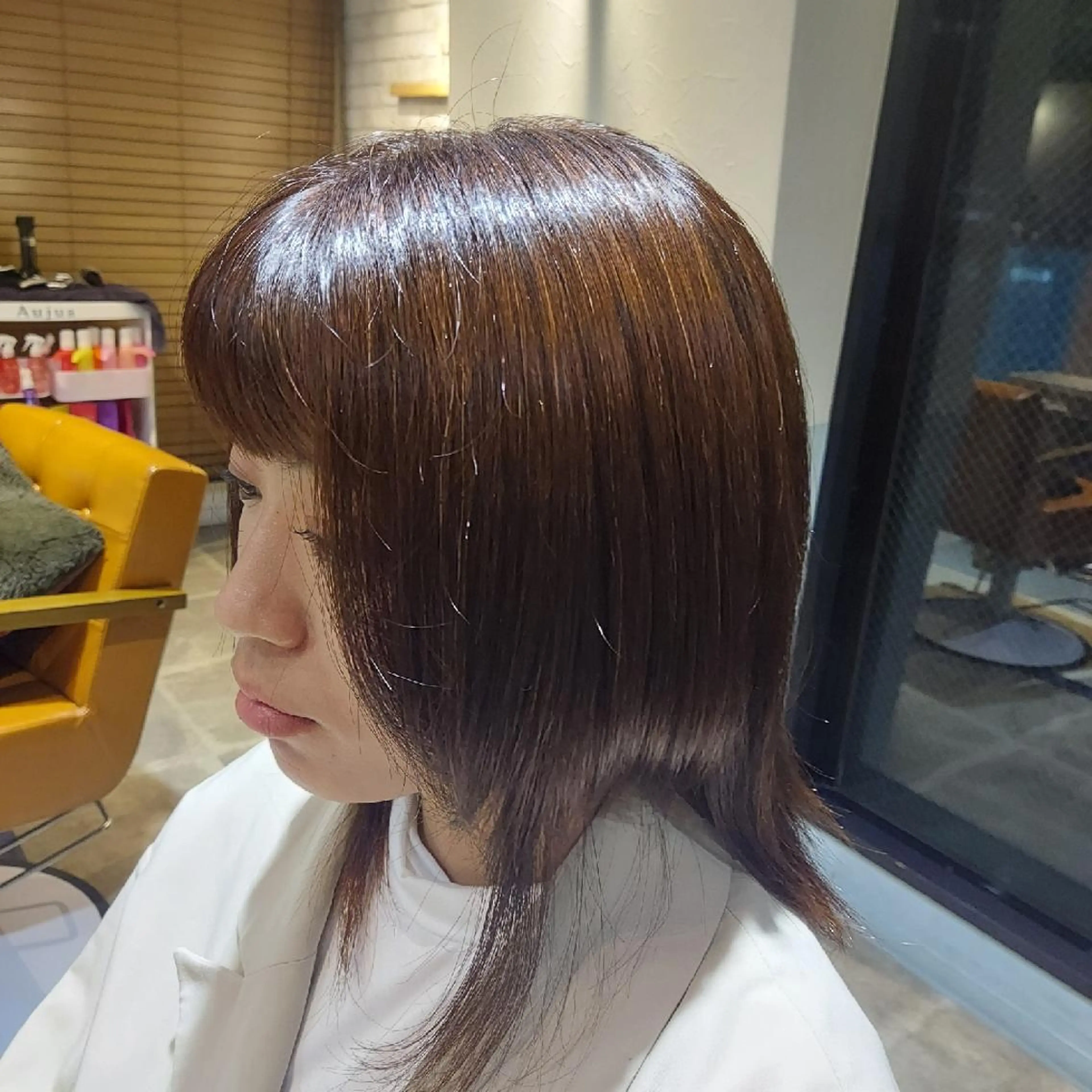 セミロング カラー ブラウンカラー カット ヘアカラー トリートメント Agu hair topaz いわき植田店所属・髪質改善 Daikiのヘアスタイル