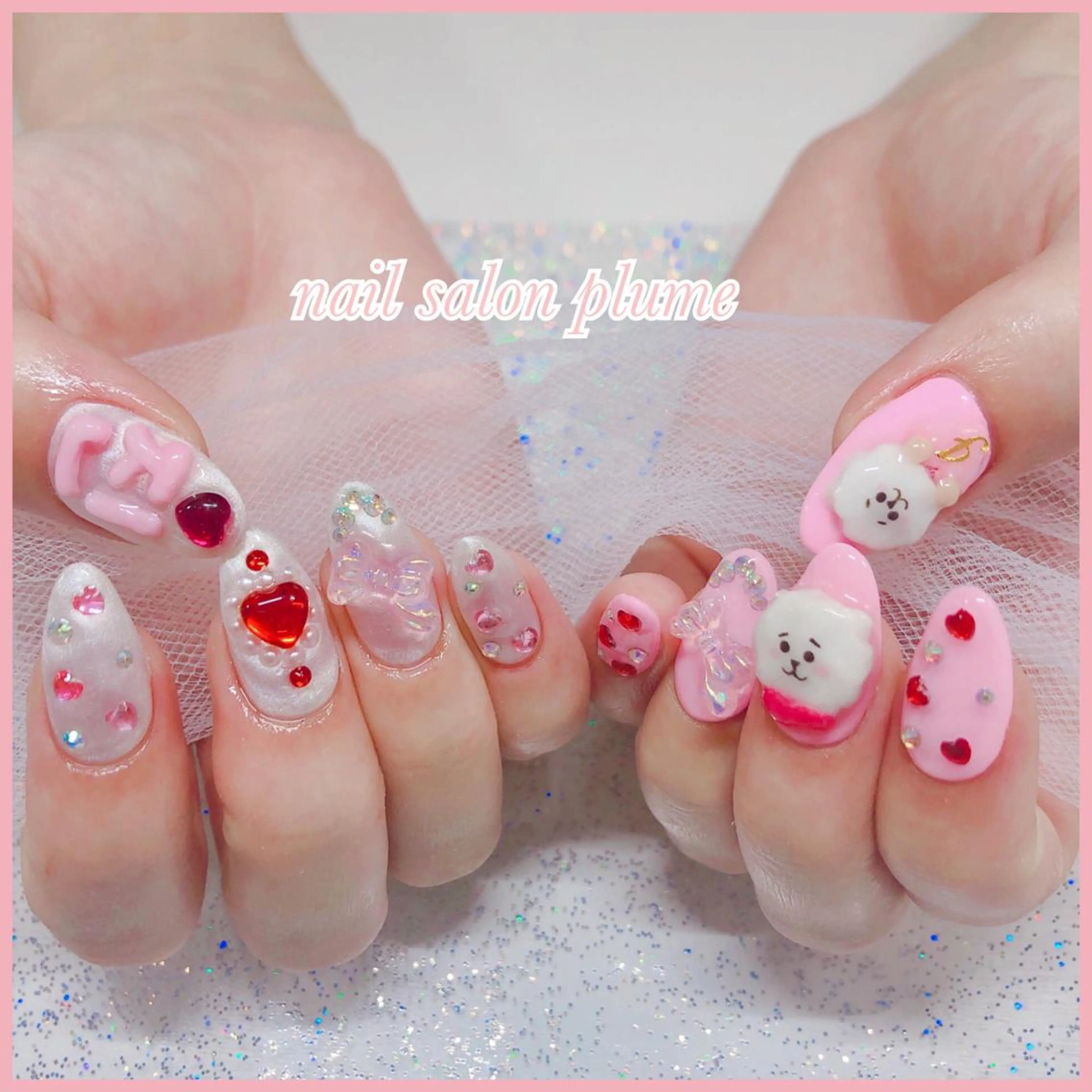 ネイル アートネイル ハート キラキラネイル 韓国ネイル ワンカラーネイル ハンドネイル plume nail ☆韓国ネイルのネイルデザイン