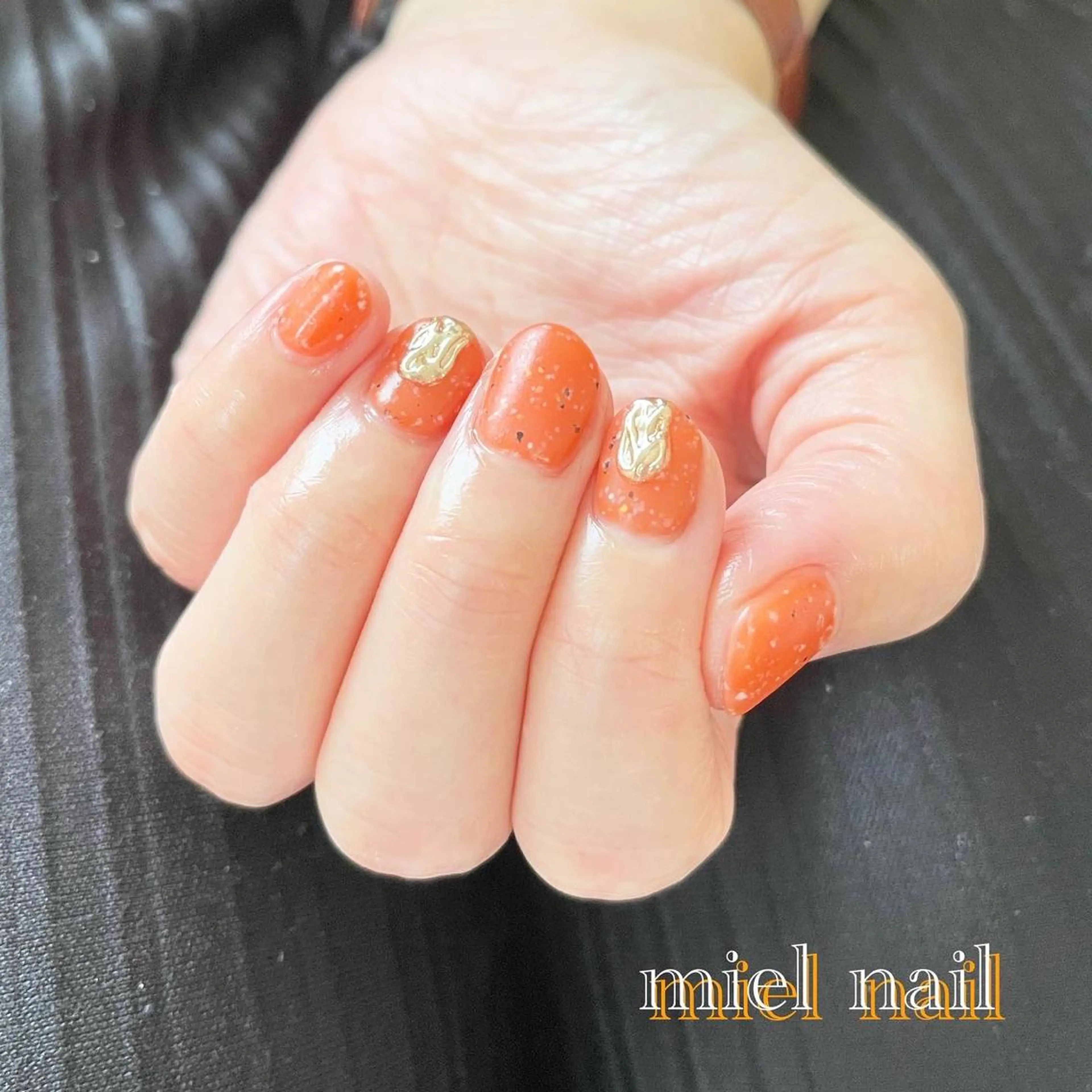 ネイル マットネイル ミラーネイル オレンジ ハンドネイル miel nailのネイルデザイン