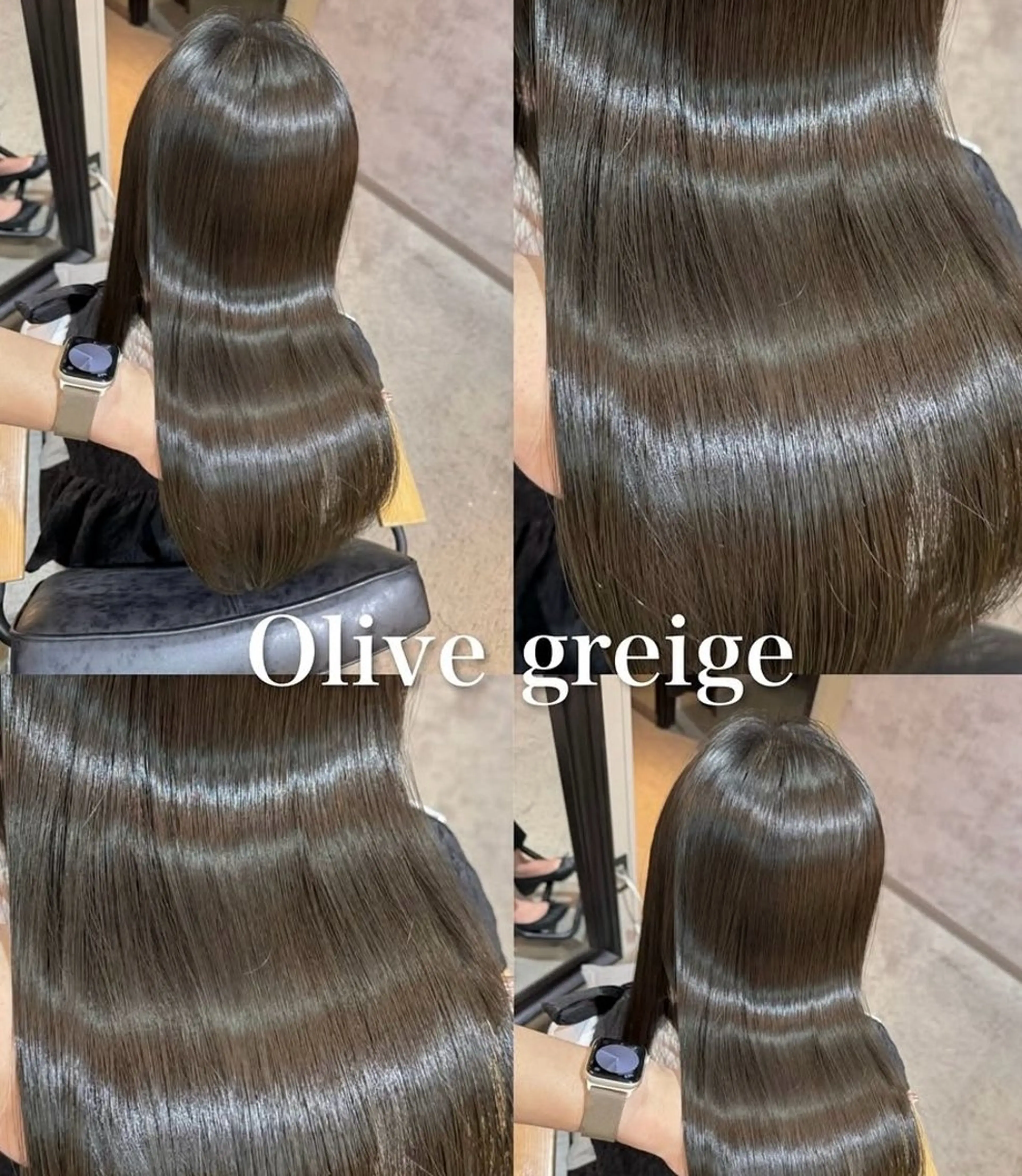ロング カラー パーマ グレージュ オリーブカラー オリーブグレージュ オリーブグレー 髪質改善 ヘアカラー 縮毛矯正 トリートメント ⚡️ブリーチリタッチ グレー/ハイライトのヘアスタイル