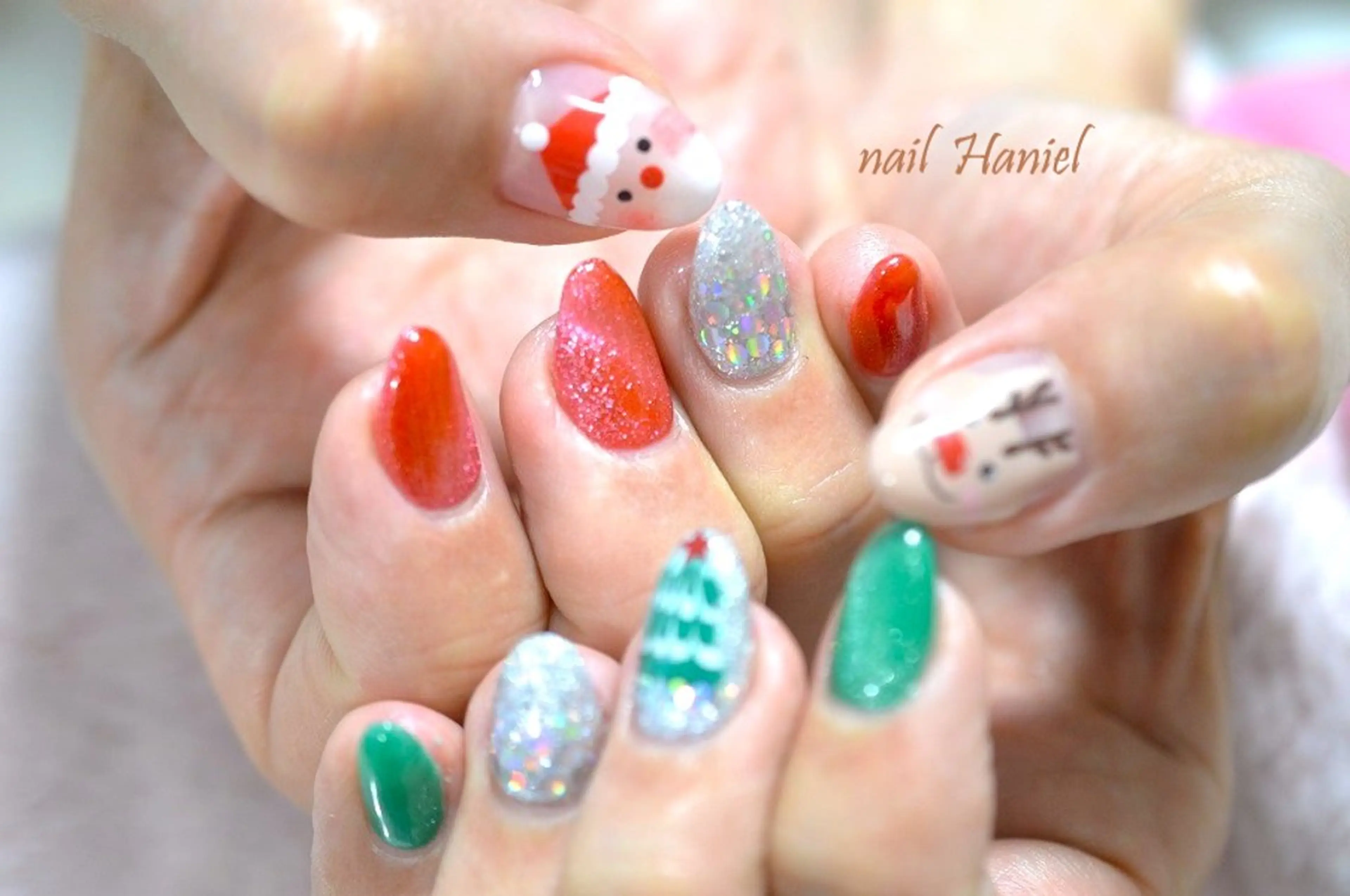 ネイル ジェルネイル オフィスネイル パラジェル 冬ネイル クリスマス ハンドネイル nail Haniel所属・半蔵門サロンハニエル 魅神 ちよのネイルデザイン