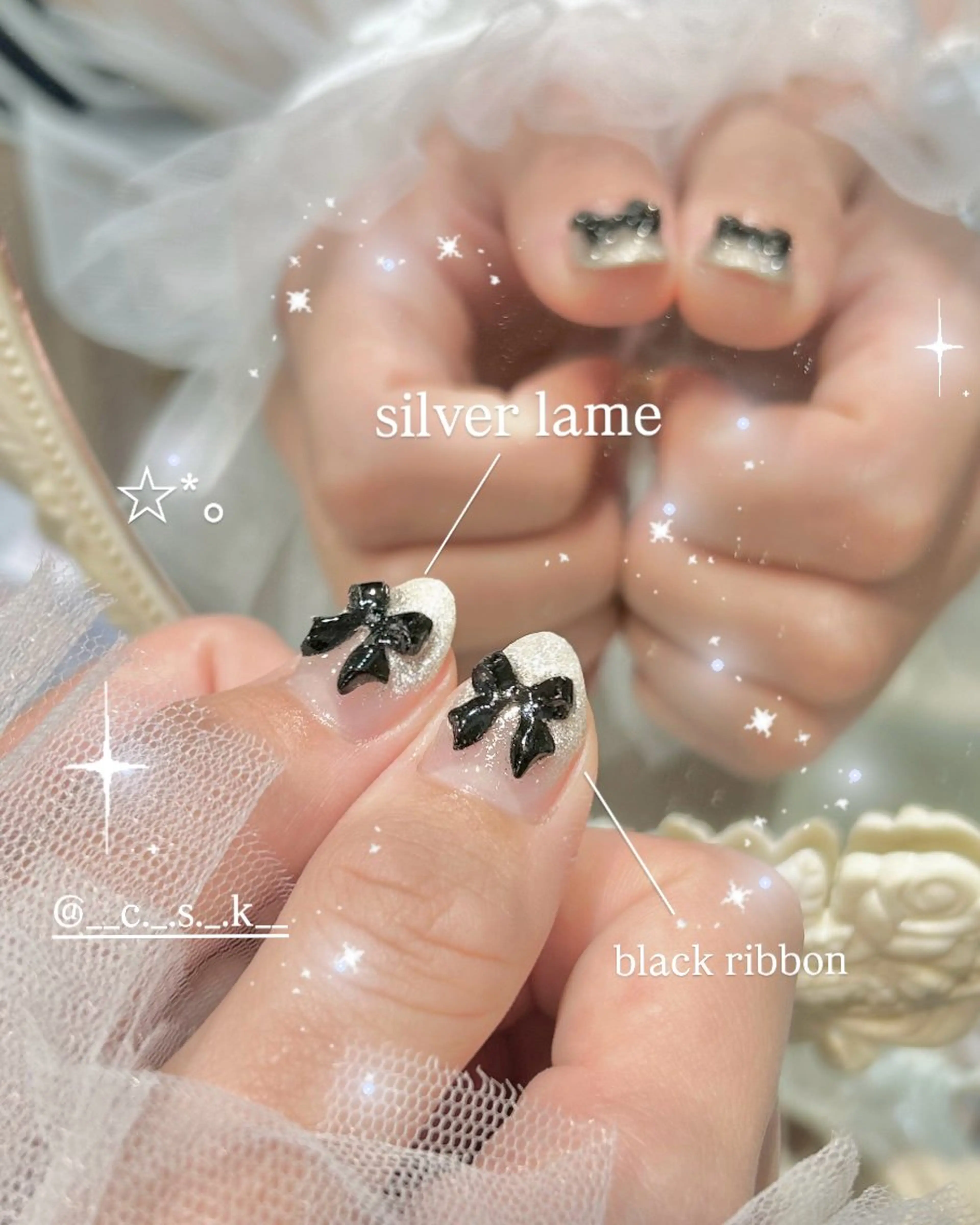 ネイル リボン ハンドネイル 🎀チーク/ちゅるん 🫧chisa🎀のネイルデザイン