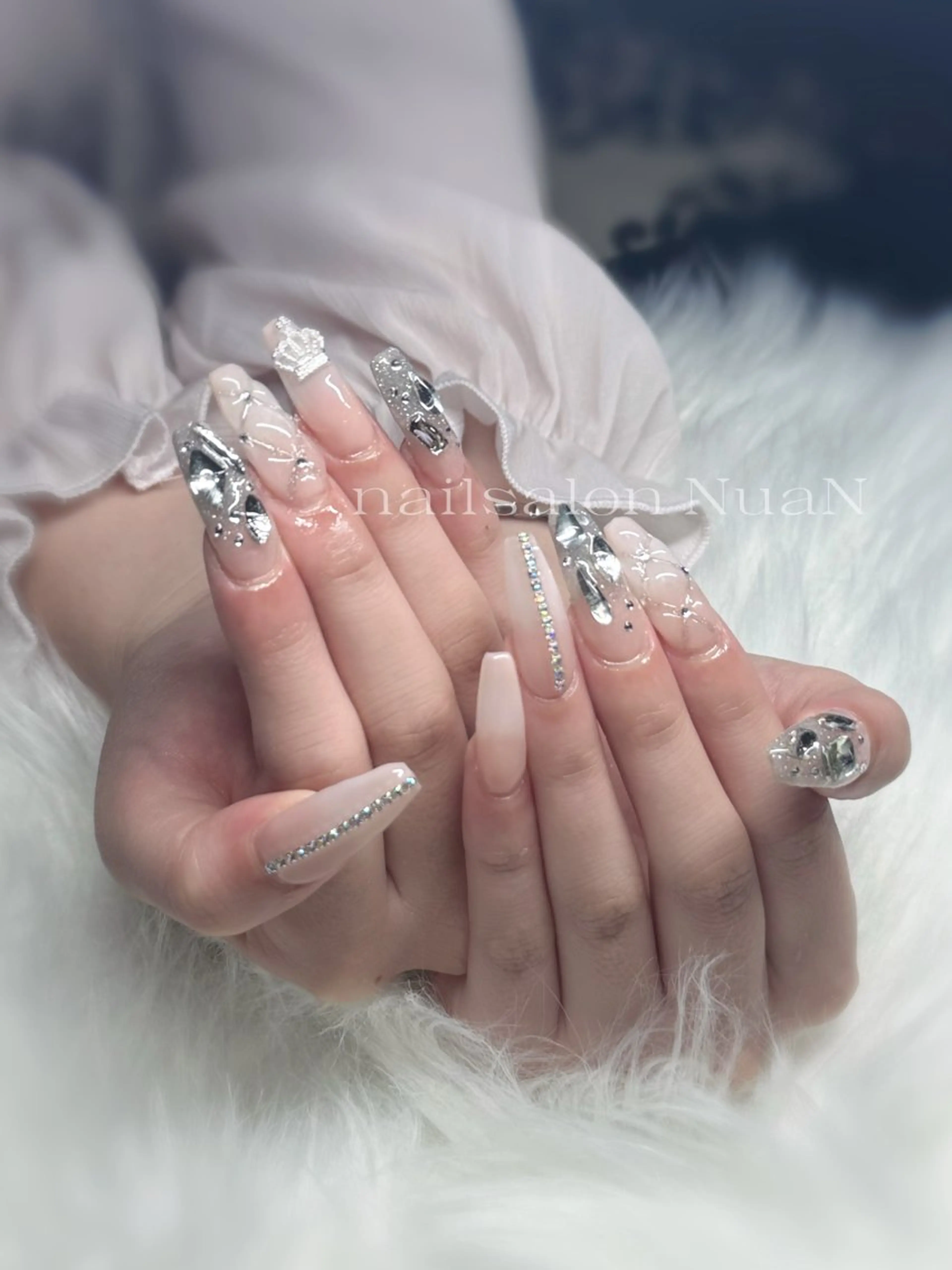 ネイル 韓国ネイル ロングネイル ハンドネイル NuaN 名城線黒川駅徒歩3分のネイルデザイン