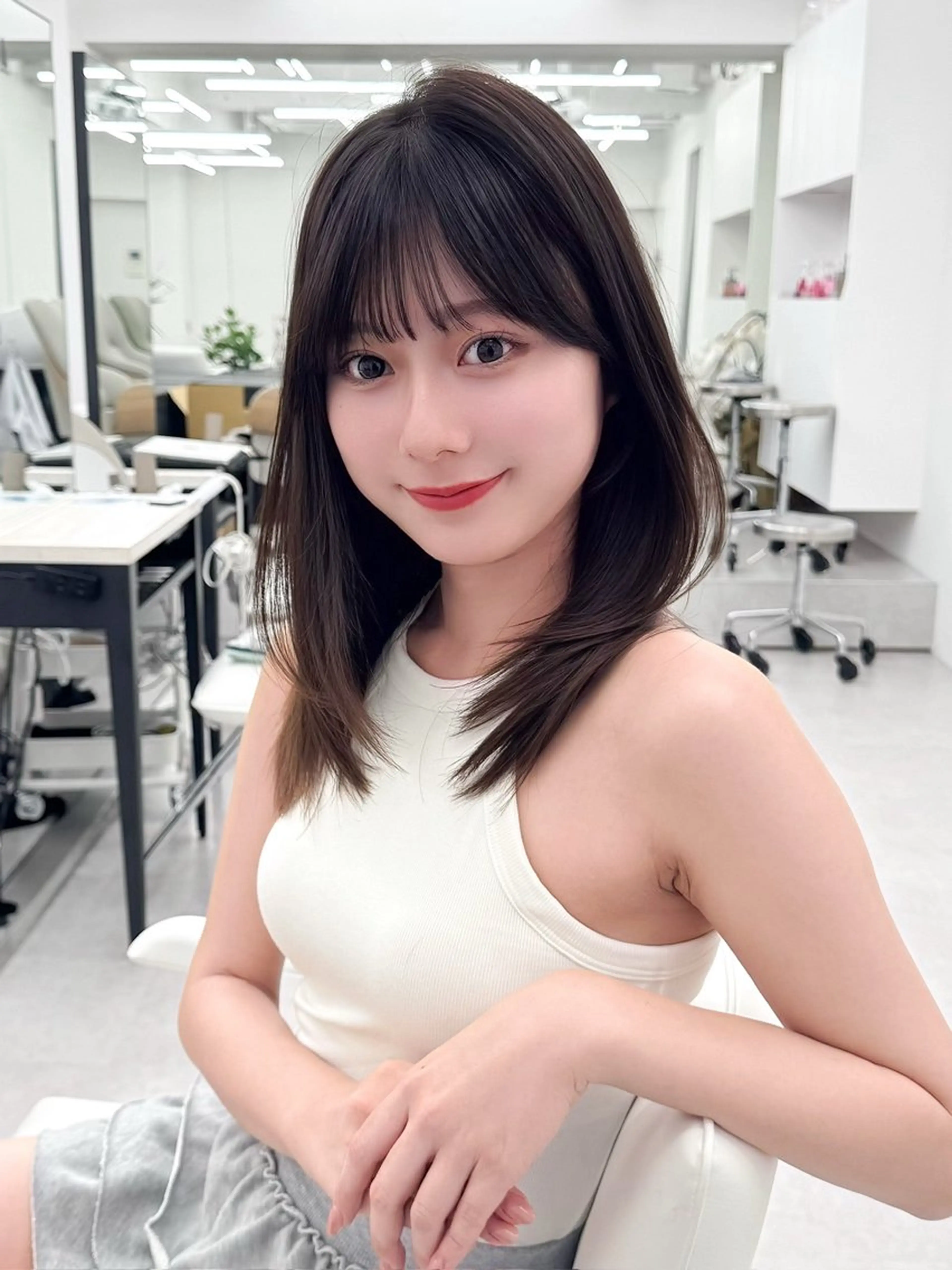 ミディアム カラー ヘアアレンジ カット ヘアカラー トリートメント 最小顔周り&レイヤー 特化/池袋/kokiのヘアスタイル