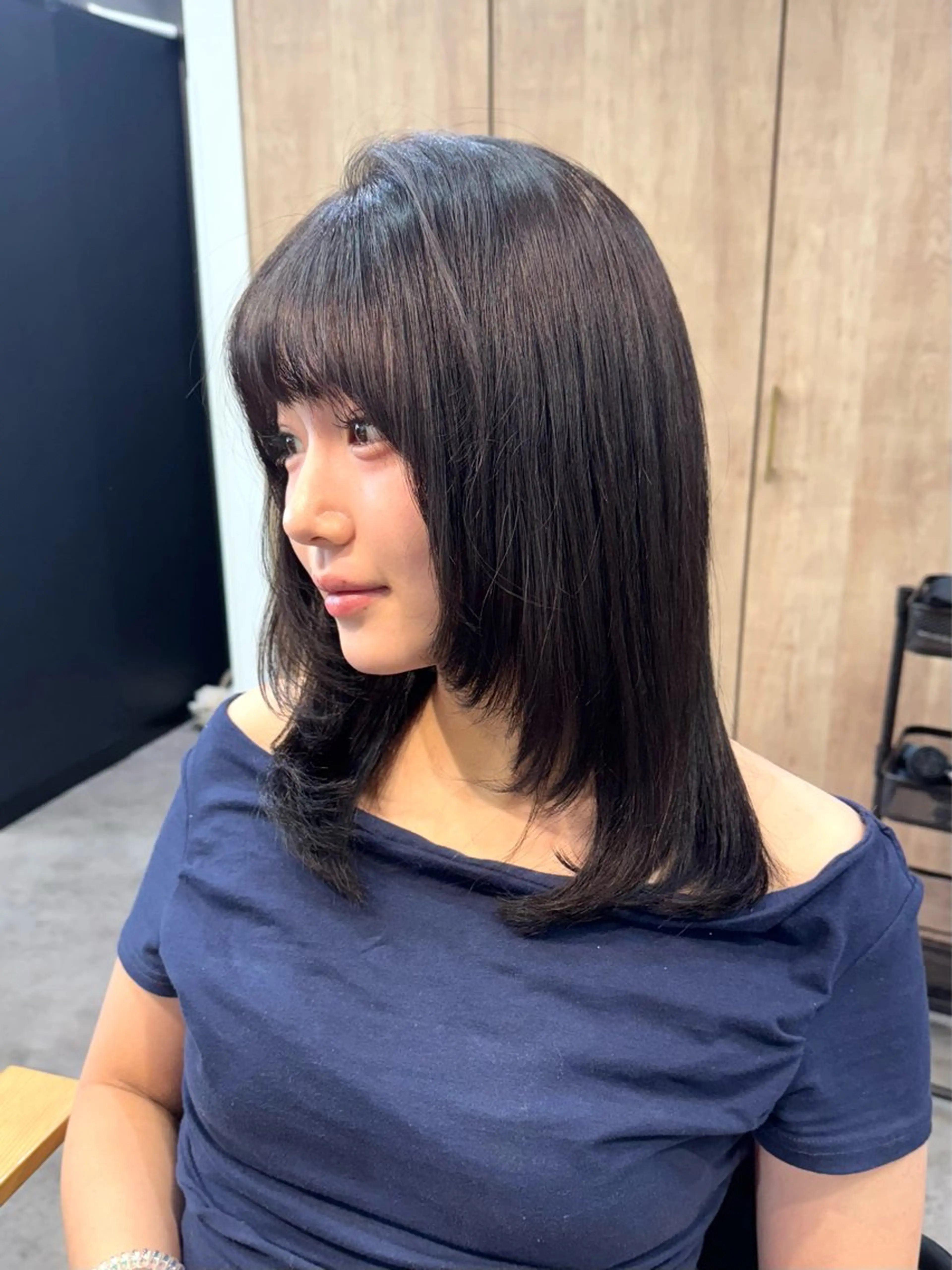 セミロング カラー レイヤーカット カット 縮毛矯正/艶暖色 カラー/パーマひふみのヘアスタイル