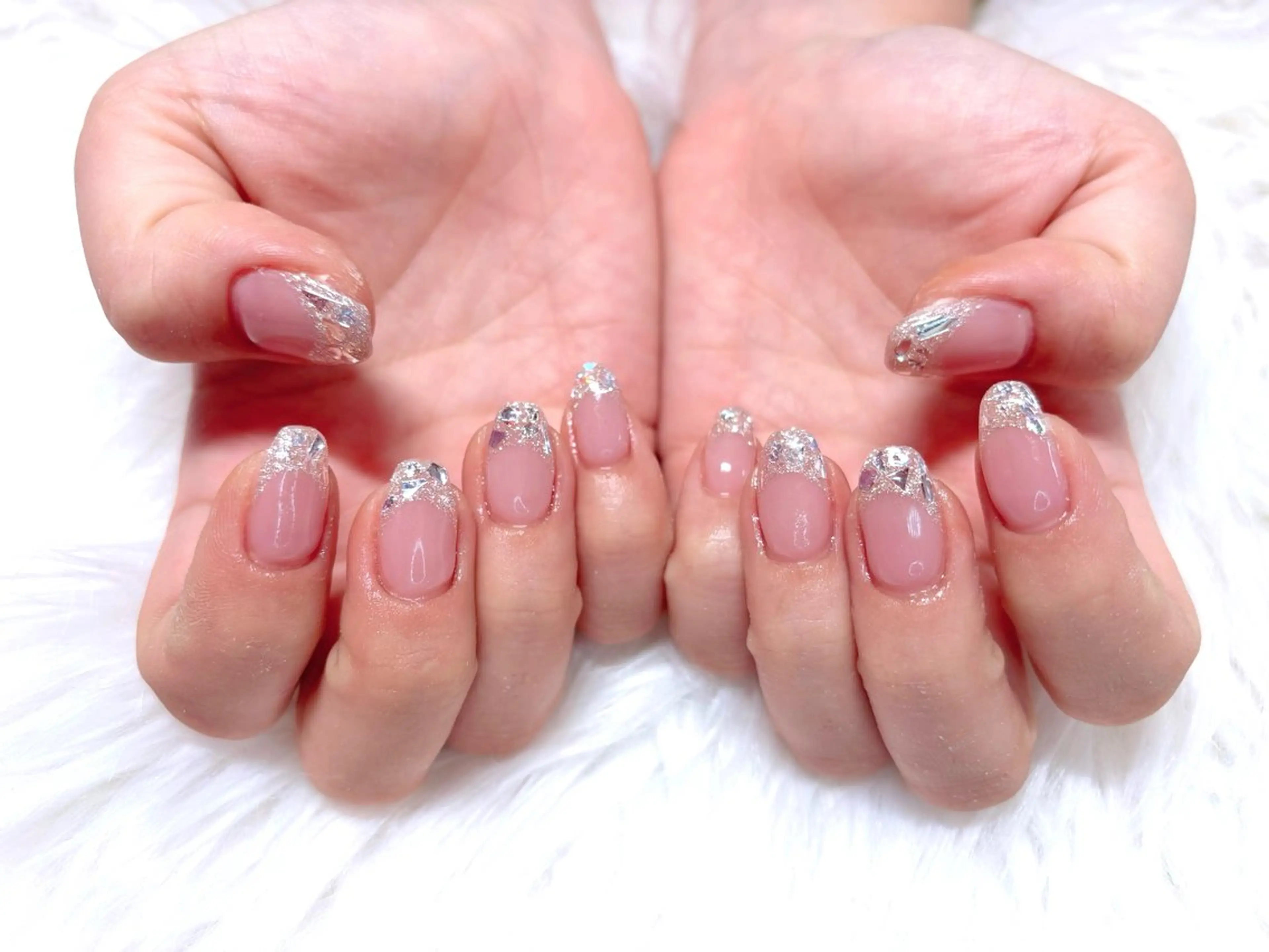 ネイル フレンチネイル ジェルネイル ガラスフレンチ キラキラネイル パラジェル ハンドネイル Noix nailのネイルデザイン