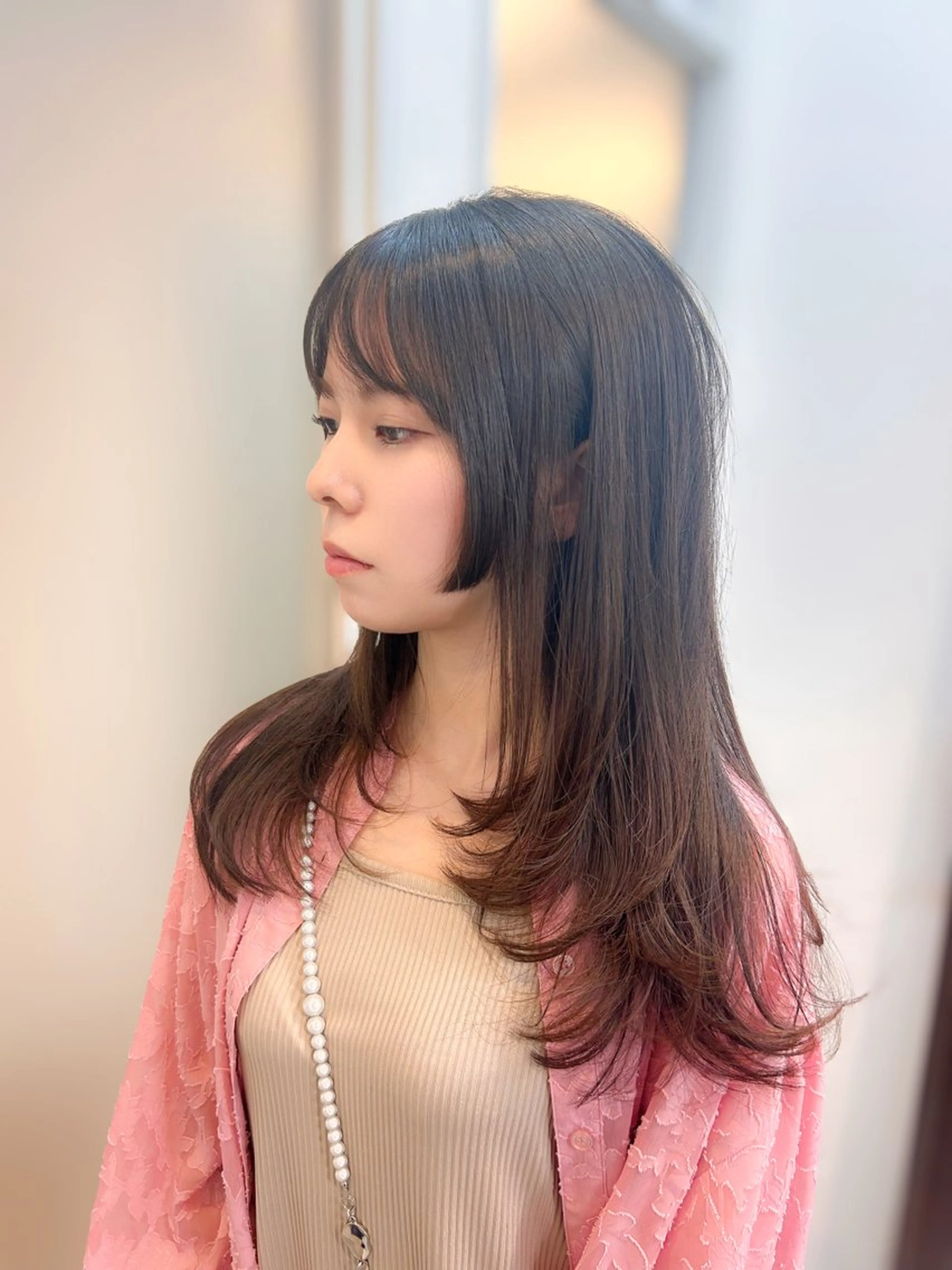 セミロング カラー 顔まわりレイヤー 姫カット レイヤーカット ウルフカット ウルフレイヤー カット ヘアカラー トリートメント ウルフレイヤー&ボブ ✨やわ感ベージュ中野のヘアスタイル