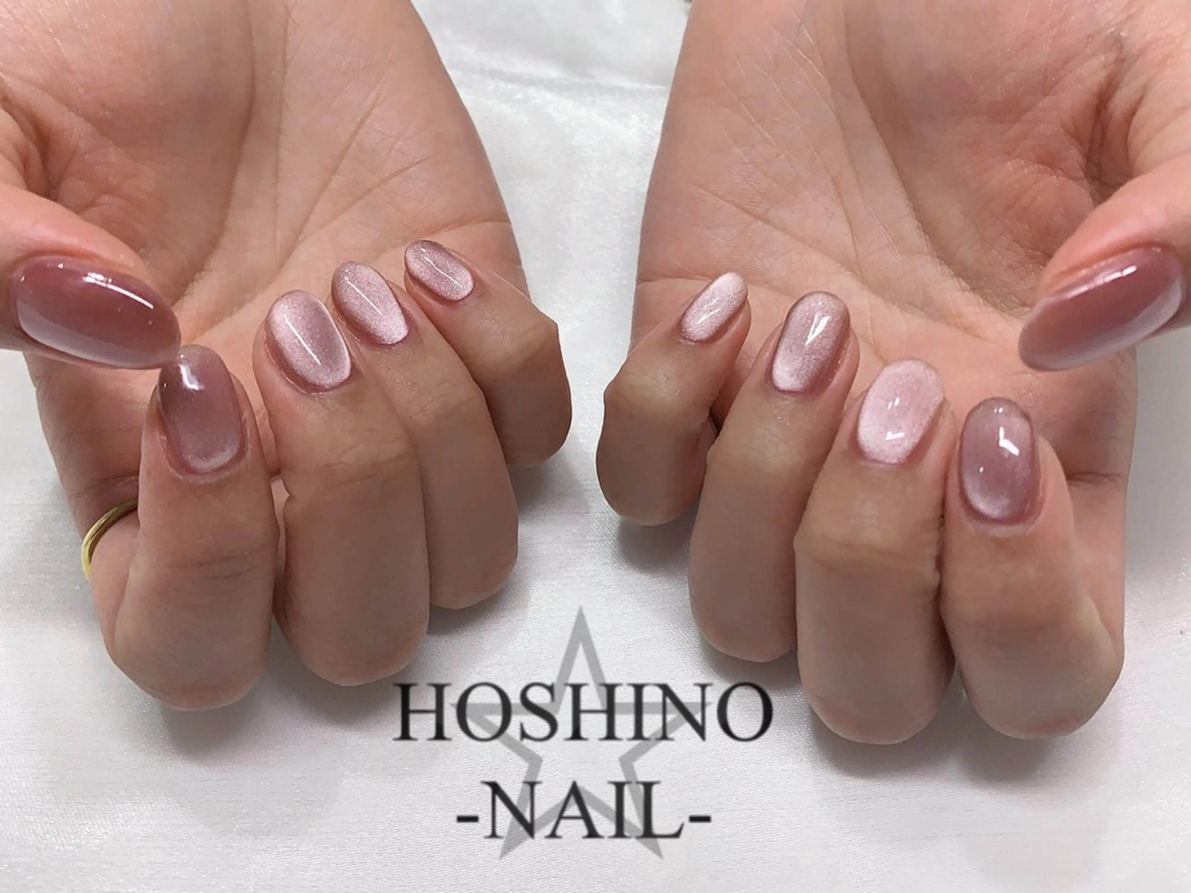 ネイル キラキラネイル マグネットネイル オフィスネイル ピンク ピンクベージュ ★HOSHINO NAIL★新宿店のネイルデザイン
