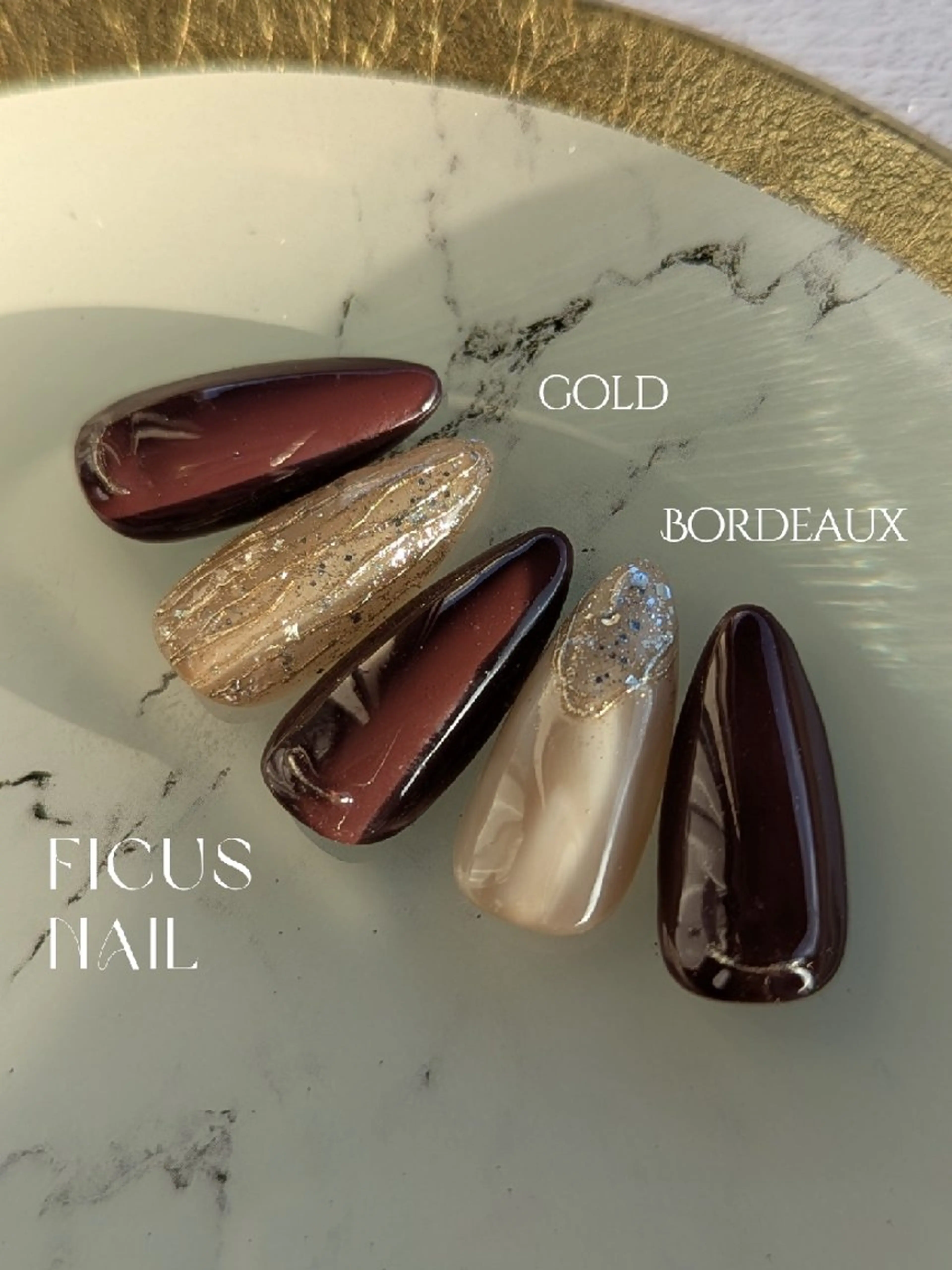 ネイル ボルドー キラキラネイル ハンドネイル ficus nailのネイルデザイン