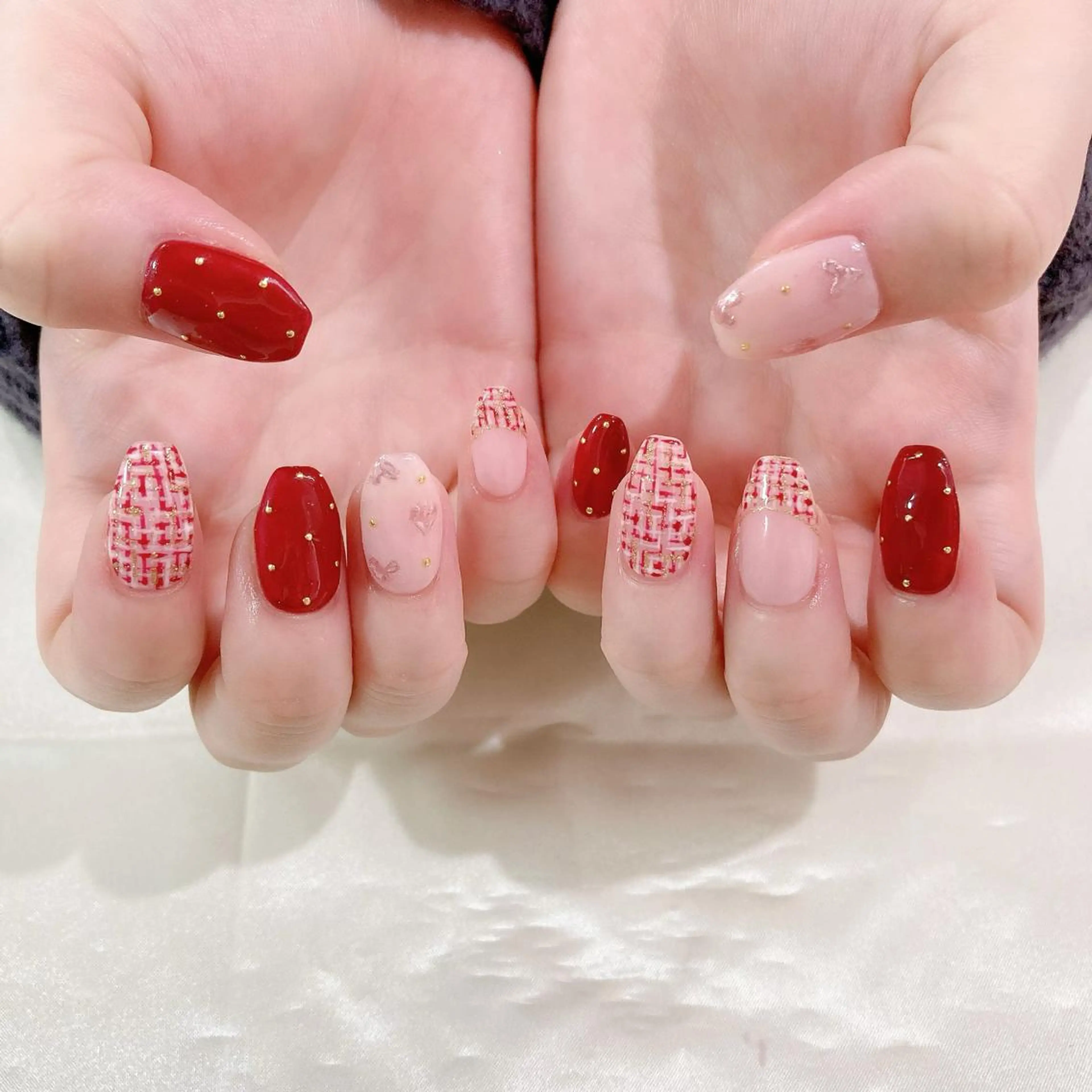ネイル ボルドー フレンチネイル ジェルネイル ハート キラキラネイル ハンドネイル Nail Kのネイルデザイン