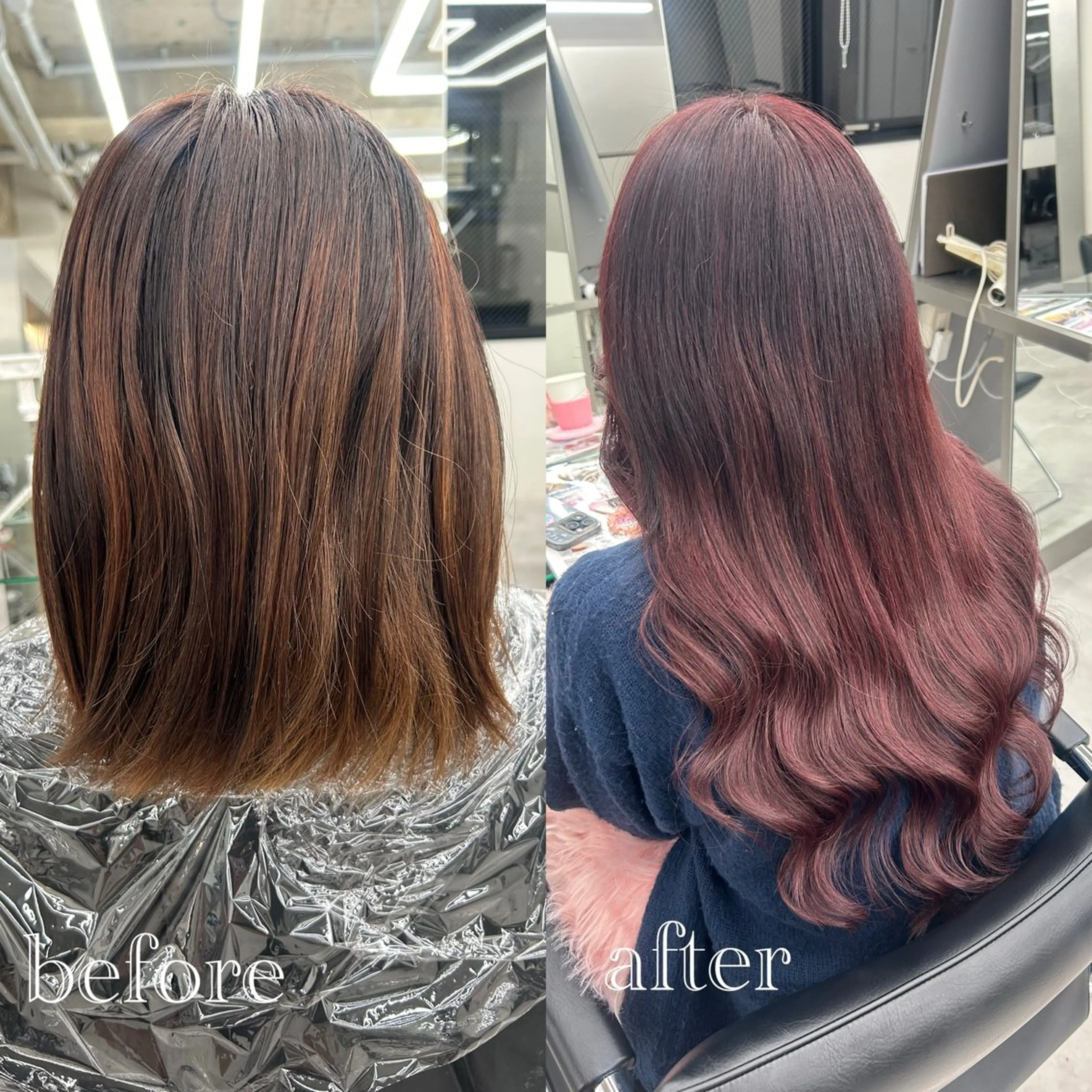 ミディアム カラー レッドカラー ヘアカラー エクステ ハイトーン👱‍♀️ エクステ/彩花のヘアスタイル