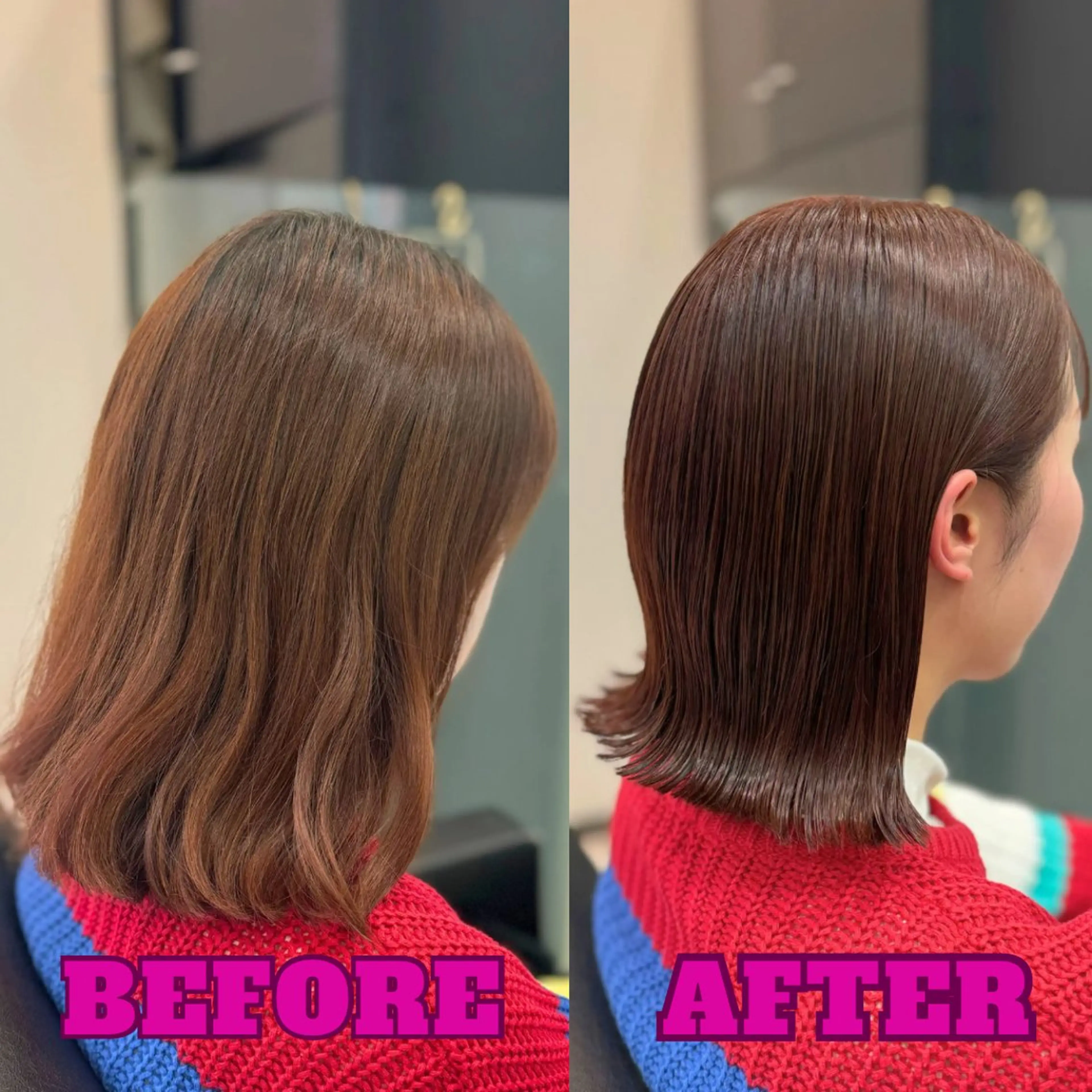 ショート カット ヘアカラー トリートメント YASU🍎ボブ/ 赤系カラー/髪質改善のヘアスタイル