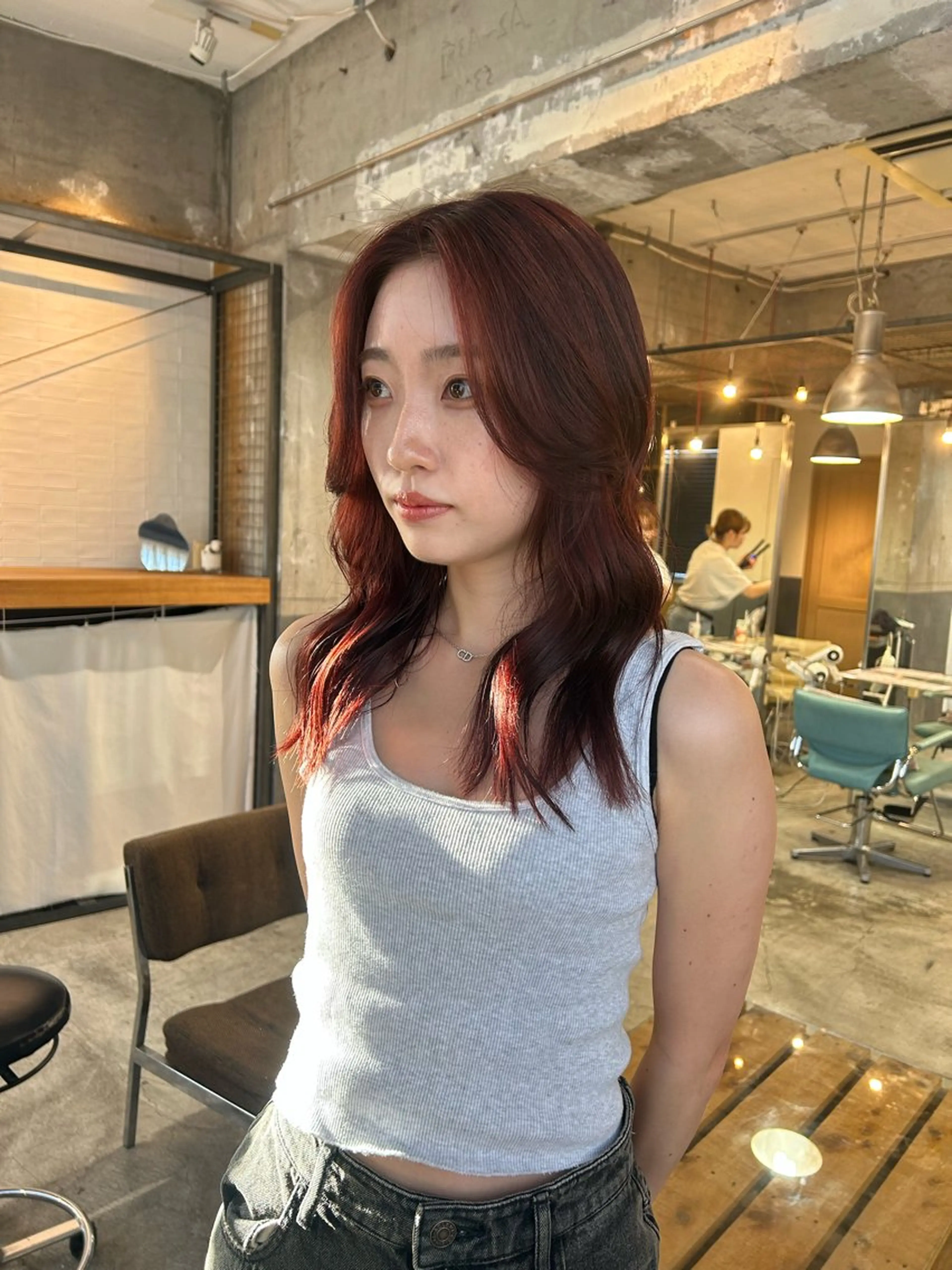 ロング カラー レッドカラー keen 立川のヘアスタイル