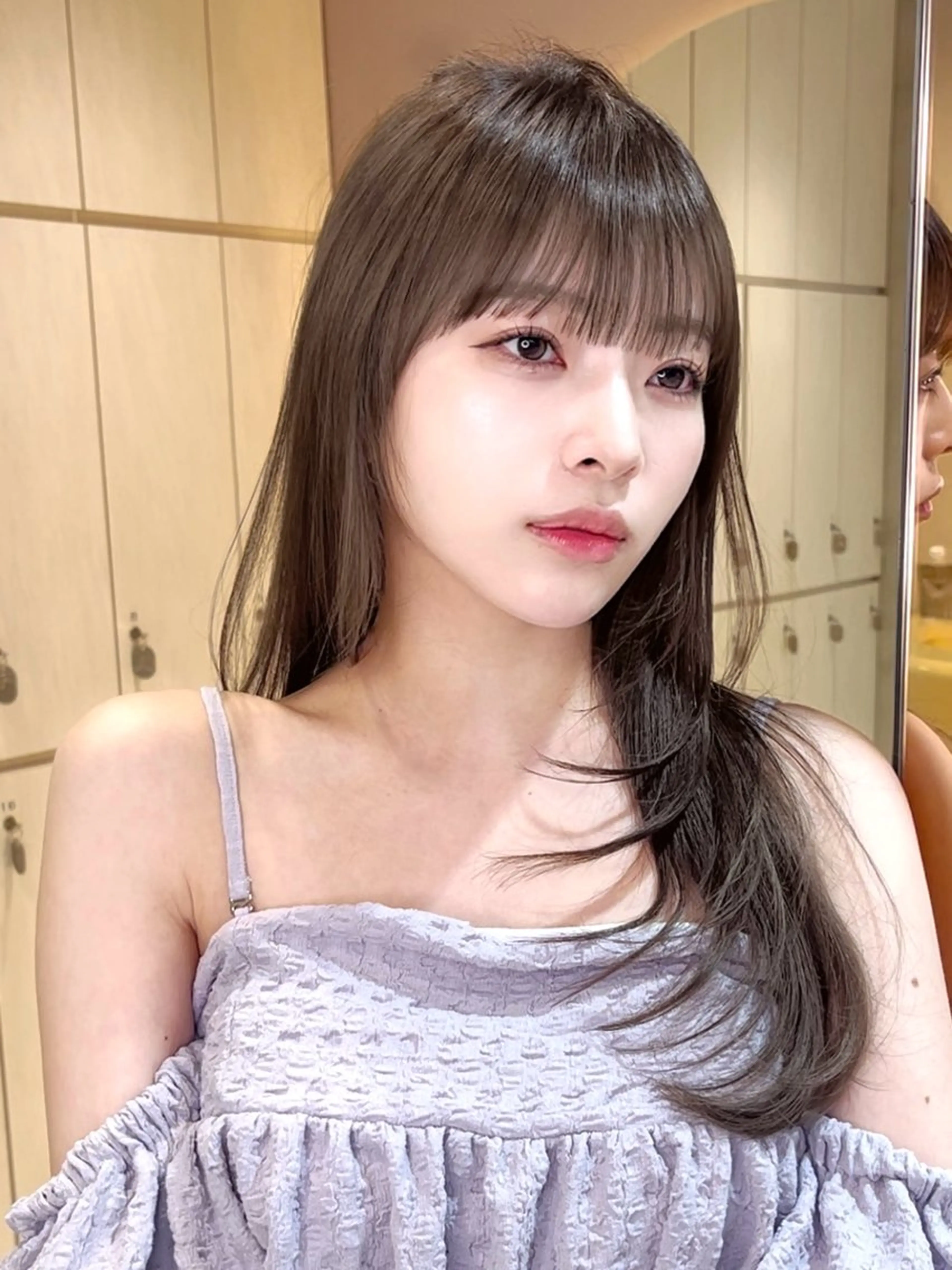 セミロング カラー ブリーチ ダブルカラー ブリーチなしカラー 顔まわりレイヤー 髪質改善 カット ヘアカラー トリートメント 髪質改善 縮毛矯正 韓国ヘア　柏崎颯刀のヘアスタイル