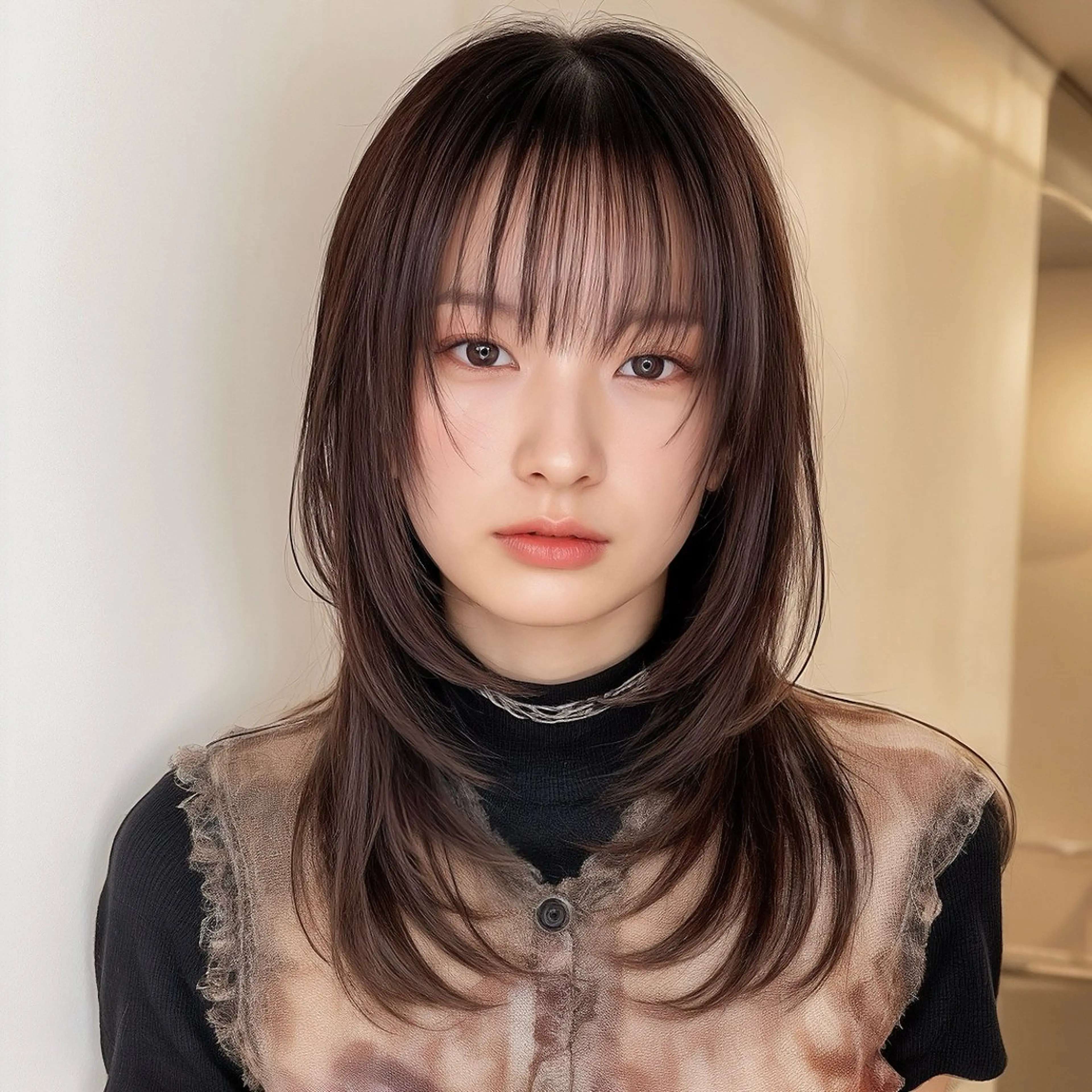 ロング カラー カット ヘアカラー トリートメント 新宿レイヤーカット 顔周り/骨格診断のヘアスタイル