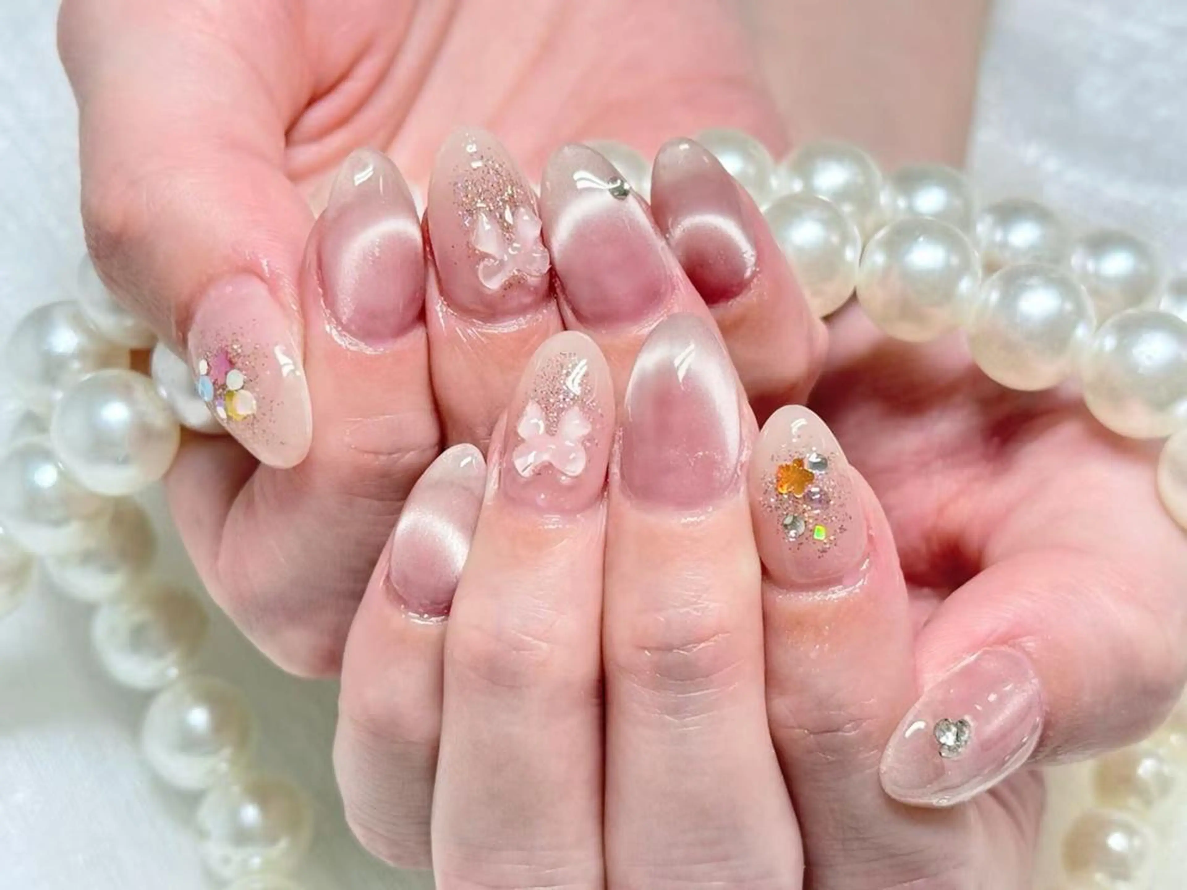 ネイル アートネイル クリアネイル 成人式 長さ出し フラッシュネイル ハンドネイル ハンドケア NANAKO 🌼のネイルデザイン