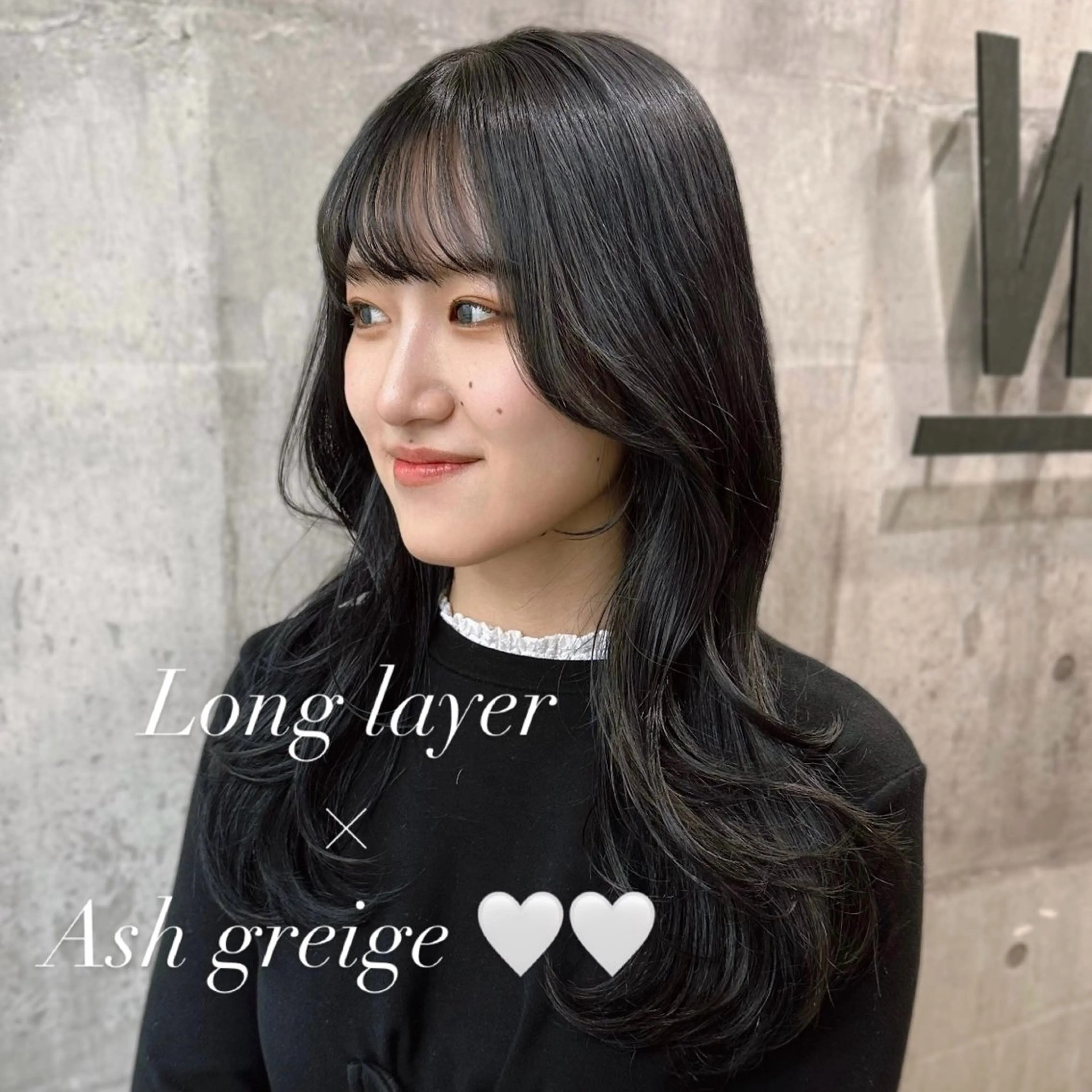 ロング カラー ロングレイヤー アッシュ アッシュグレー アッシュグレージュ 黒髪 韓国𝐻𝑎𝑖𝑟 🇰🇷🖤ジアのヘアスタイル