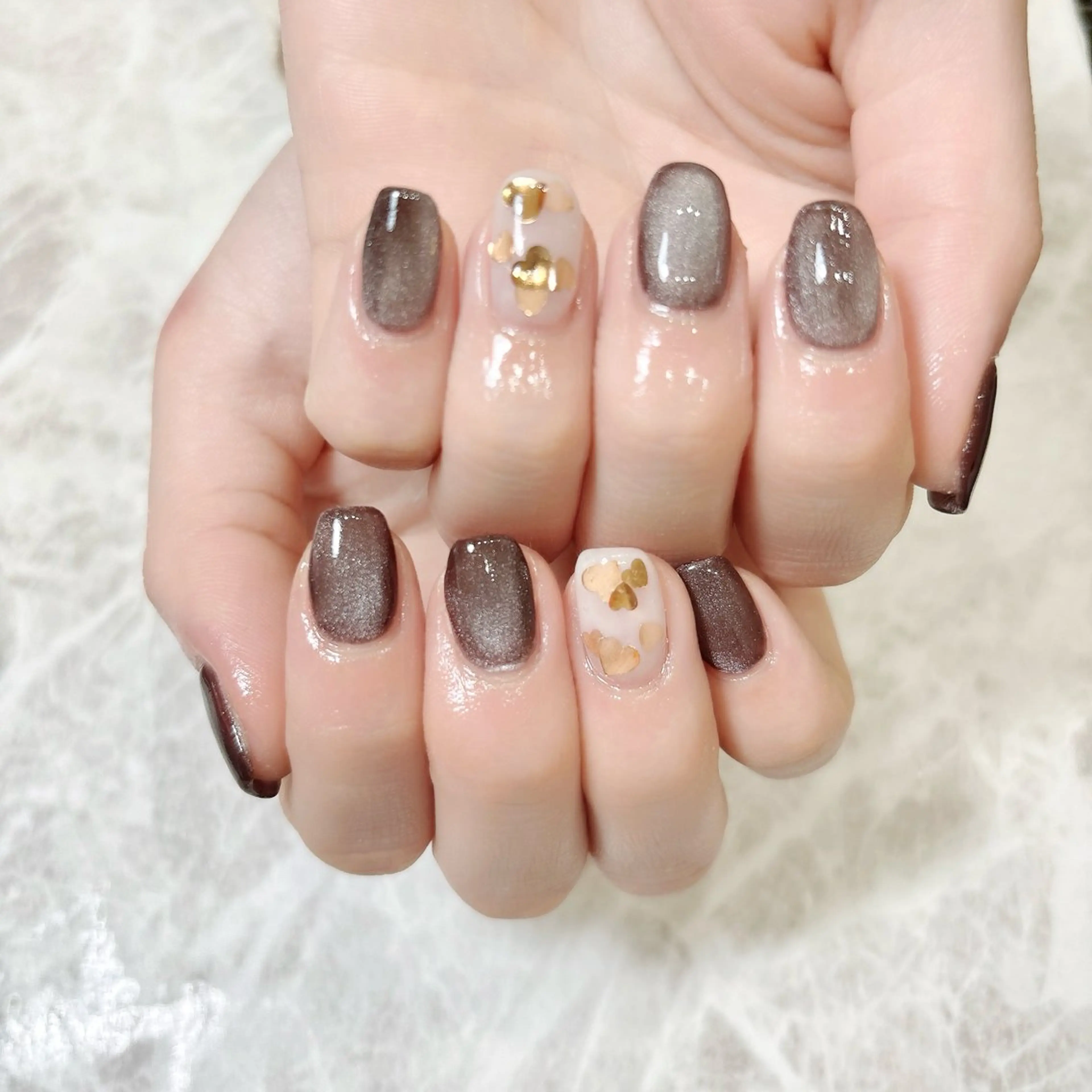 ネイル ハート ホログラムネイル ミラーネイル バレンタイン ハンドネイル PINO 安田のネイルデザイン