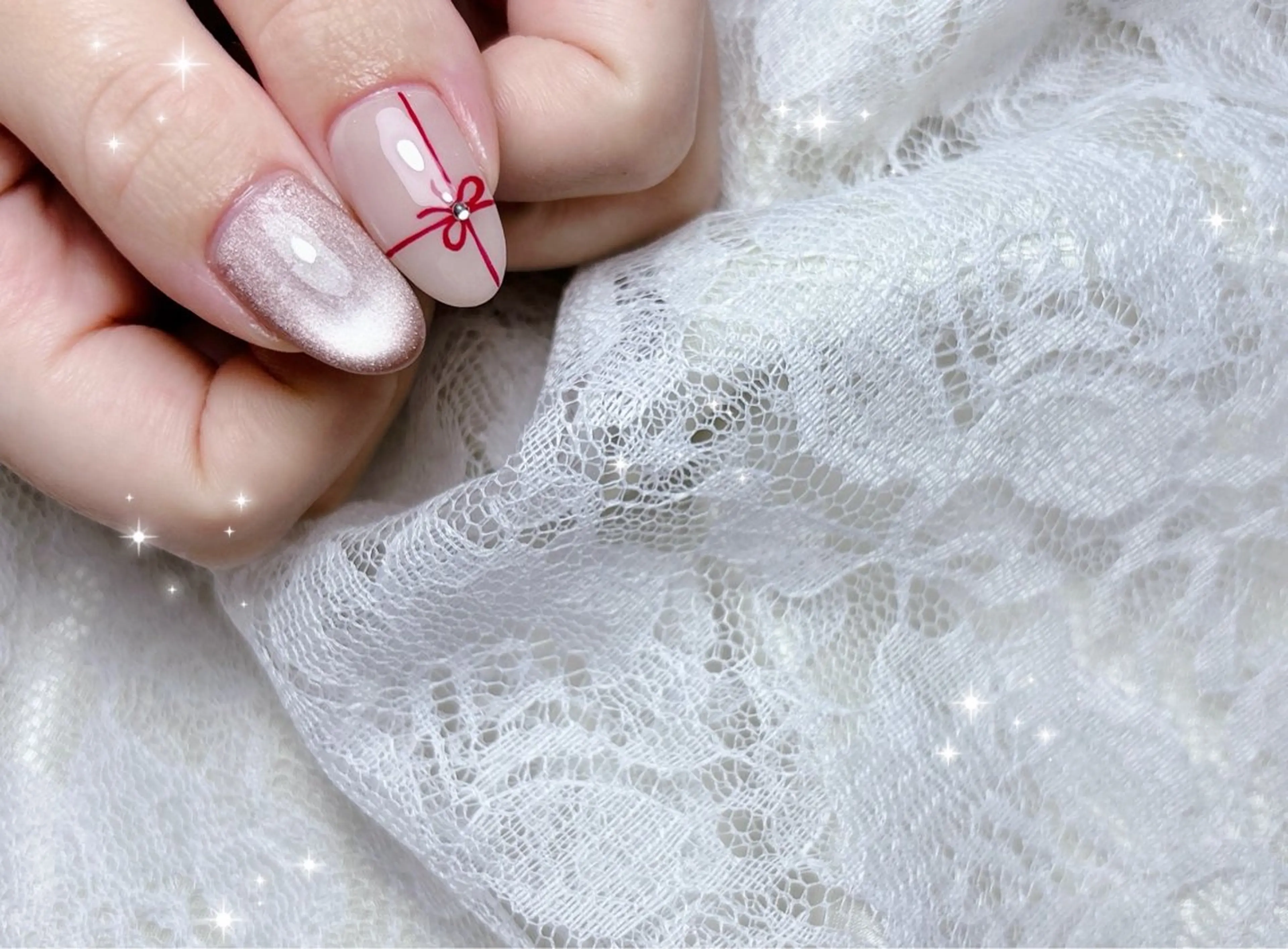 ネイル アートネイル マグネットネイル リボン ハンドネイル FLARE NAIL フレアネイルのネイルデザイン