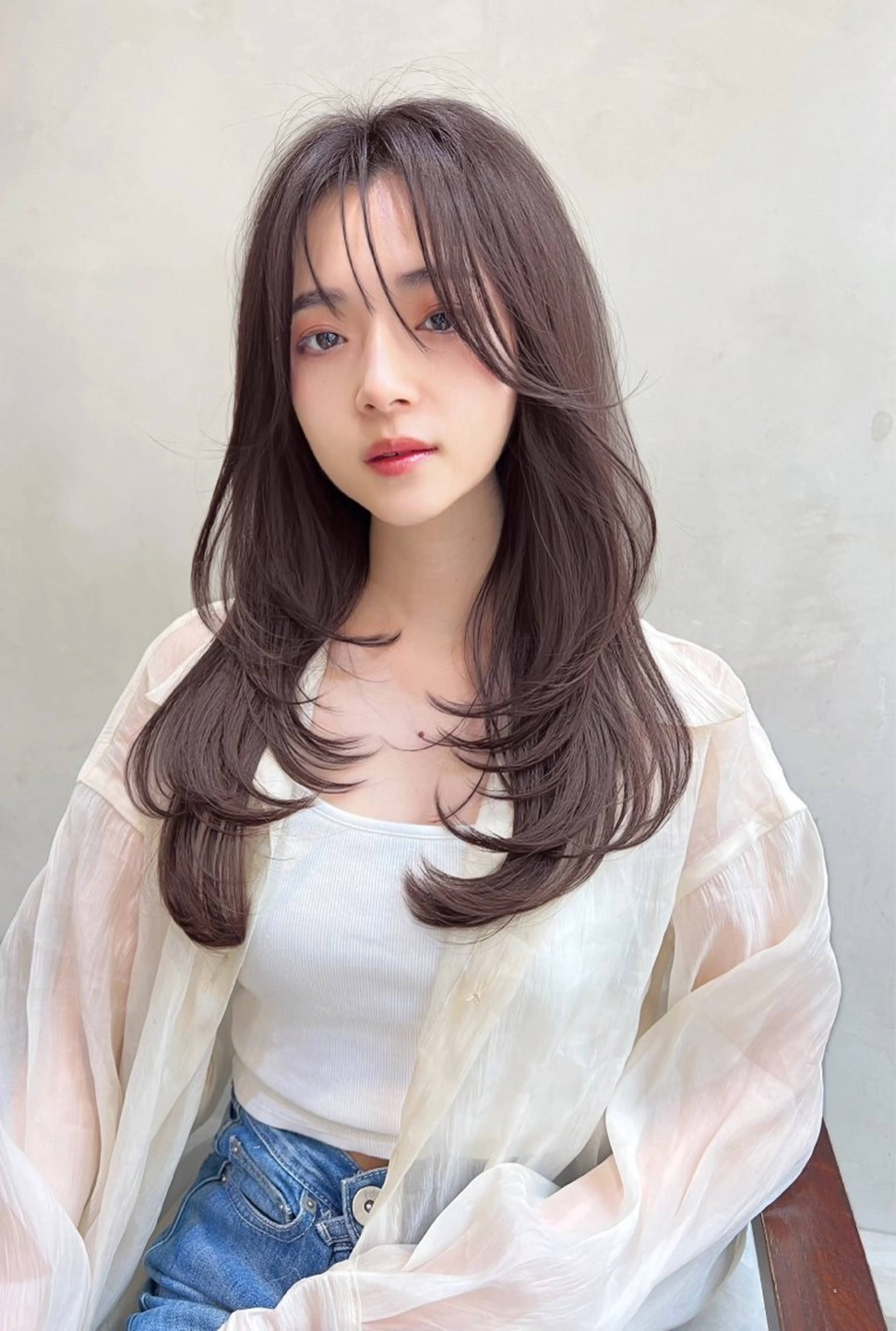 セミロング カラー ブリーチ ブラウンカラー ラベンダーカラー ラベンダーブラウン ブリーチなしカラー ヘアカラー トリートメント ヘアセット Ameri/髪質改善 /韓国ヘア🇰🇷のヘアスタイル