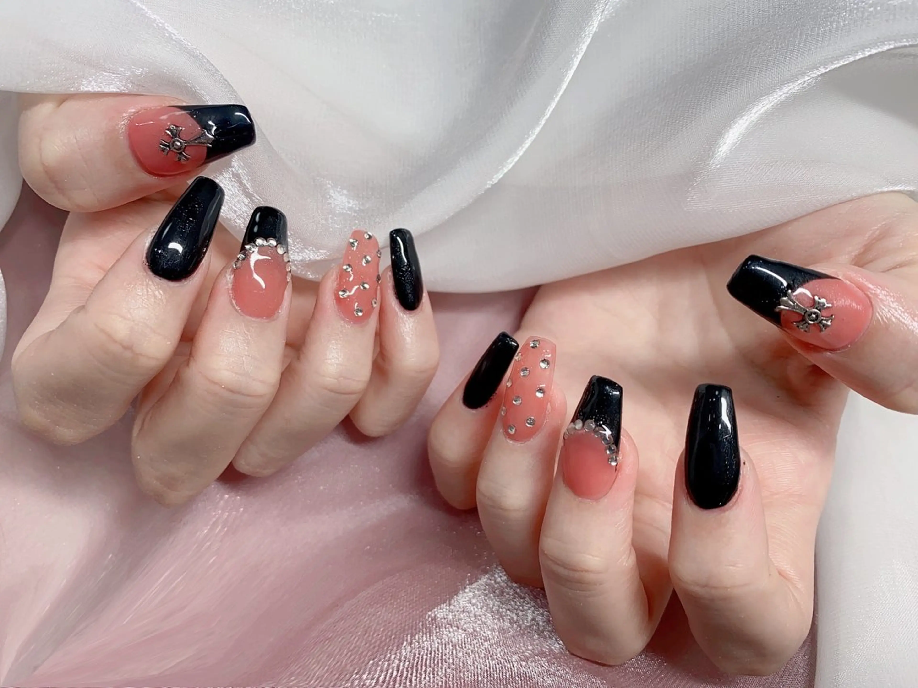 ネイル 長さ出し ジェルネイル キラキラネイル 大理石ネイル(マーブル) ニュアンスネイル Morpho nailのネイルデザイン