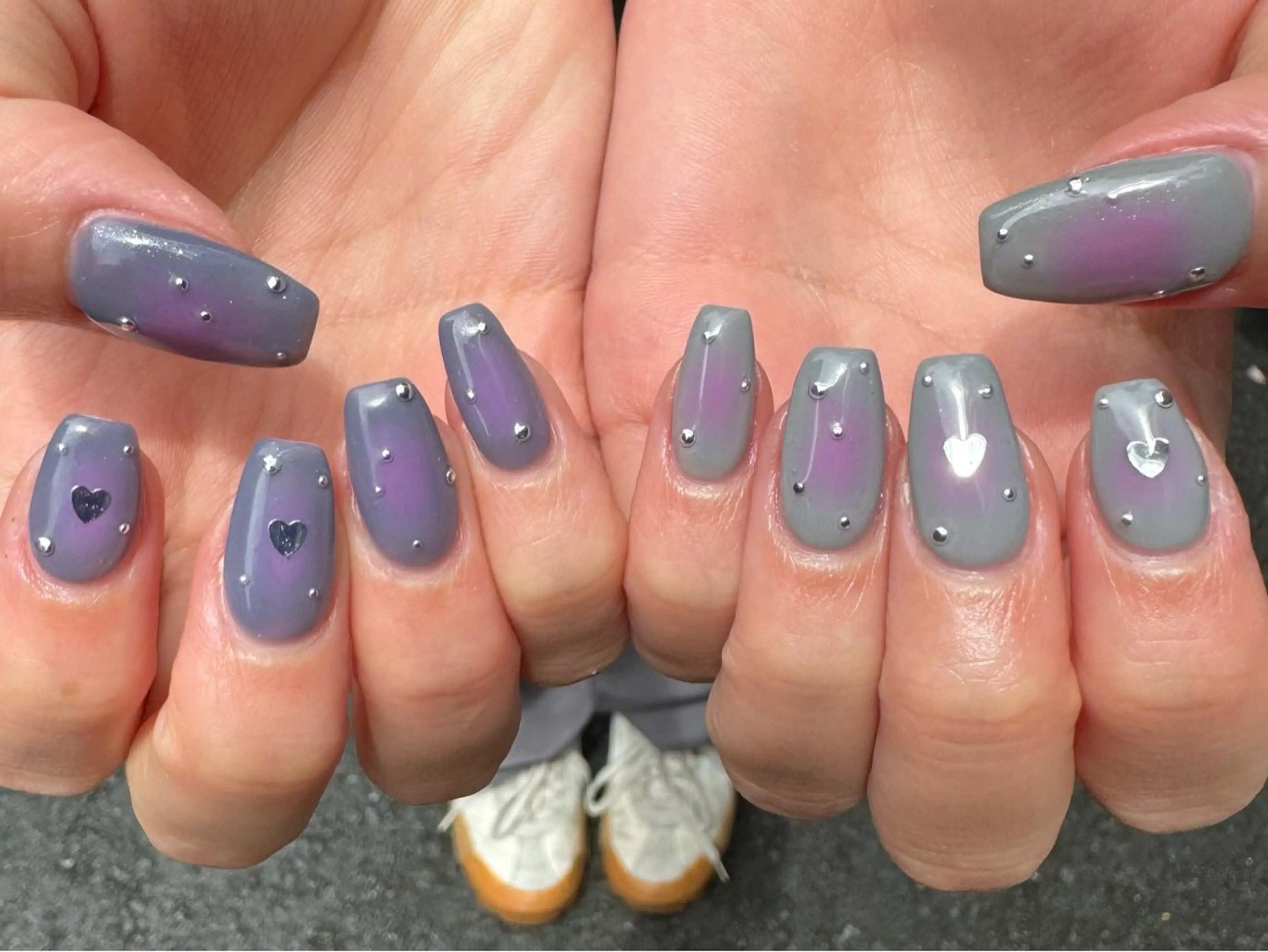 ネイル フレンチネイル ハート ロングネイル マグネットネイル ミラーネイル ハンドネイル MH_ Nailのネイルデザイン