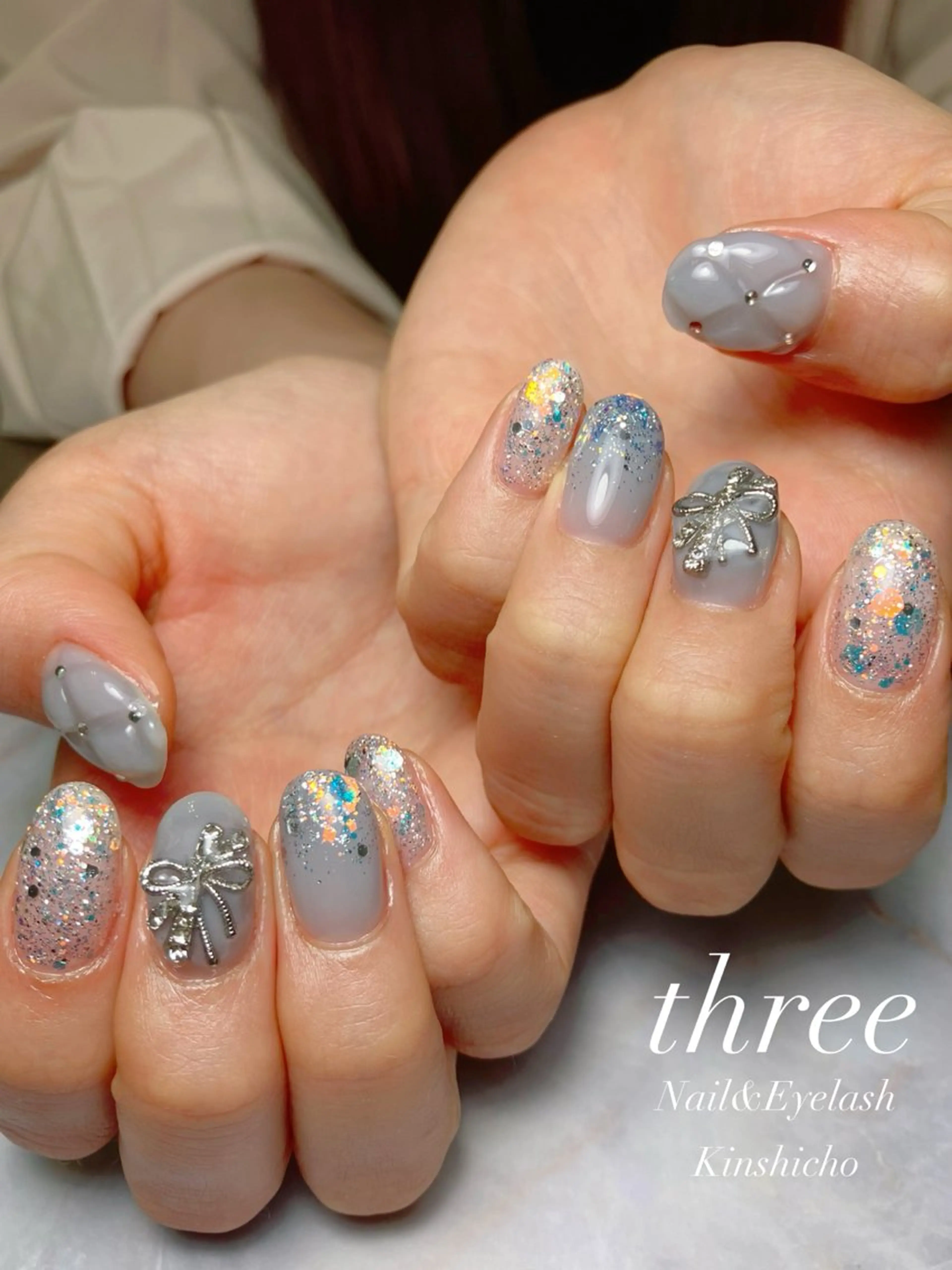 ネイル ジェルネイル 韓国ネイル ラメ(グリッター) ハンドネイル three Nail&Eyeのネイルデザイン