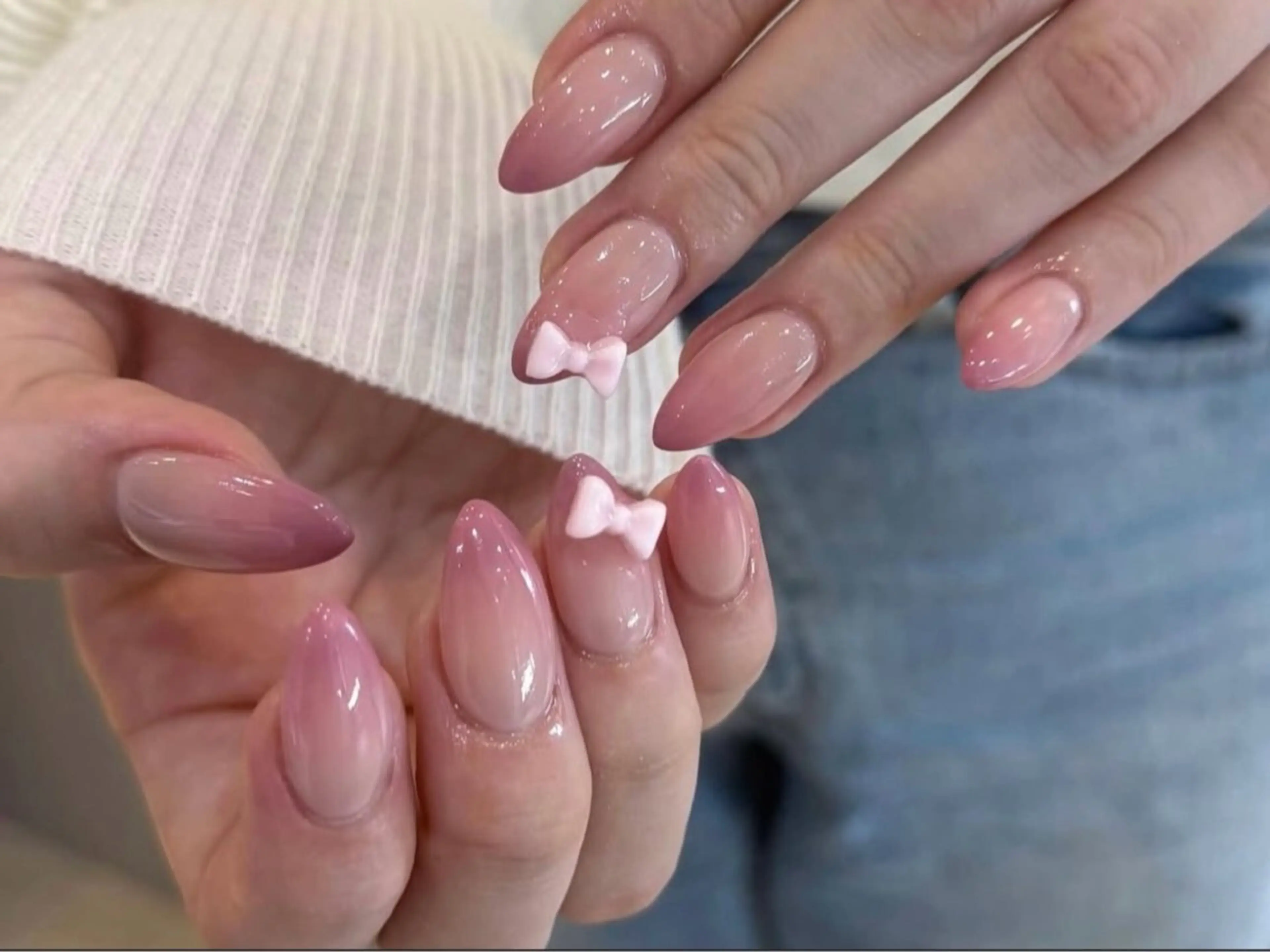 ネイル オーロラネイル 長さ出し フレンチネイル ジェルネイル ガラスフレンチ ハンドネイル Rela・S所属・Rela・S NAILのネイルデザイン