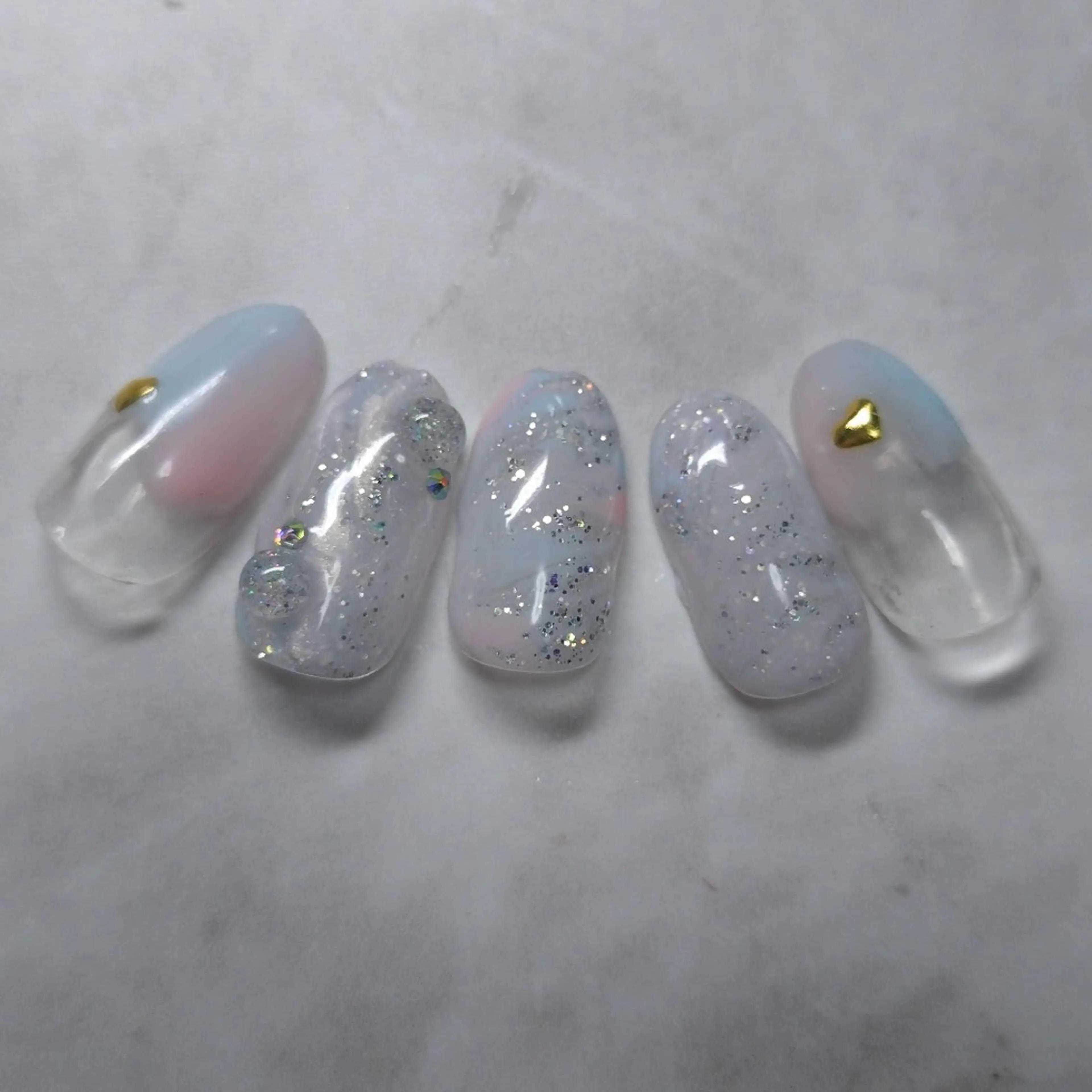 ネイル ラメ(グリッター) 大理石ネイル(マーブル) ハンドネイル AG nail 〚　yuka　〛のネイルデザイン