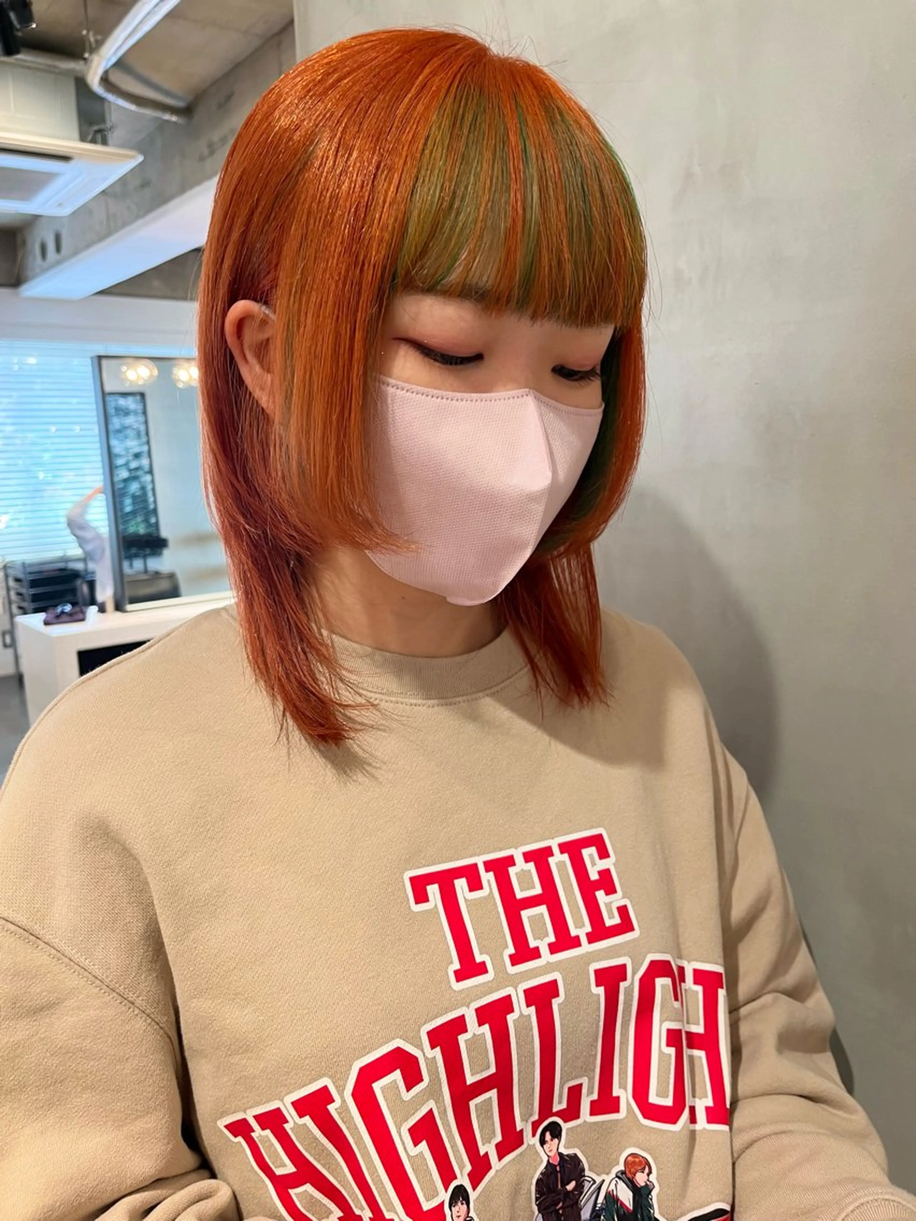ミディアム カラー オレンジ ヘアカラー トリートメント 暖色🍒姫カット🎀 オタク特化🎀ゆうなのヘアスタイル