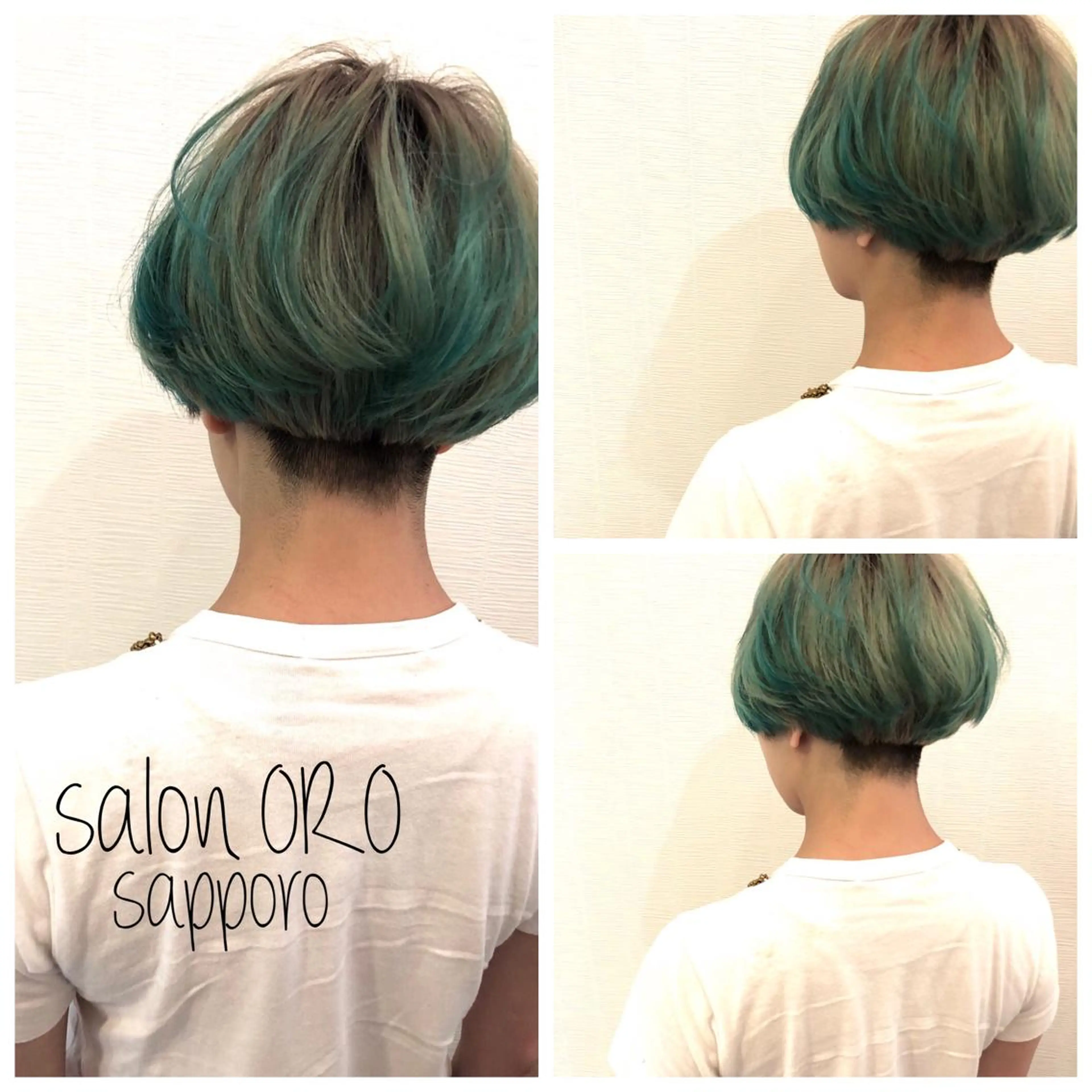 ショート カラー エメラルドグリーン グラデーションカラー シルバー カット ヘアカラー トリートメント 平川 友希子のヘアスタイル