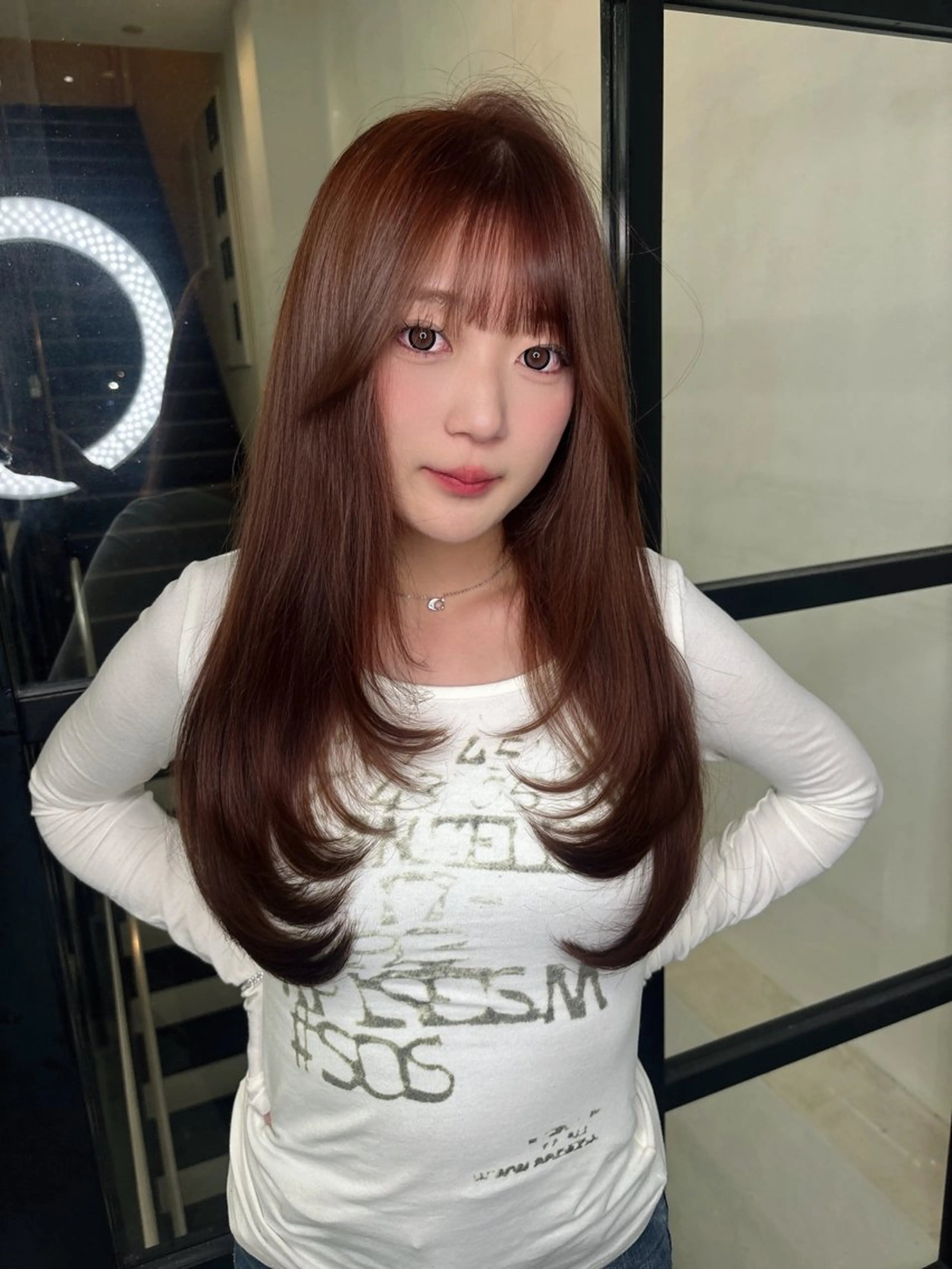 ロング カラー ブリーチ ブラウンカラー ダブルカラー ブリーチなしカラー レイヤーカット カット ヘアカラー fudge所属・MaisonHALU 松浦光咲のヘアスタイル