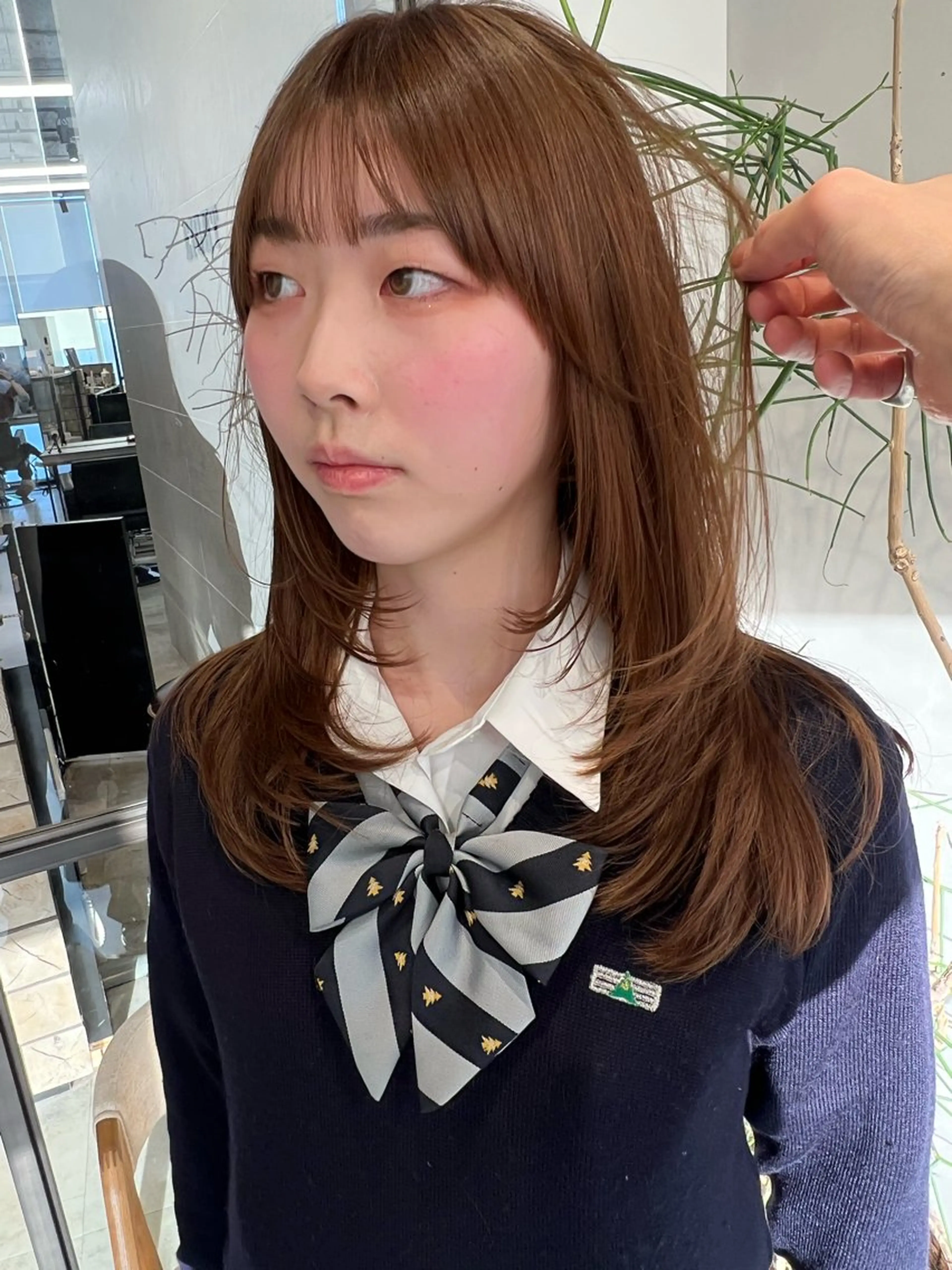 セミロング カラー ブリーチ ブリーチなしカラー レイヤーカット カット ヘアカラー トリートメント 渋谷ハイトーン/ デザインカラー阿部のヘアスタイル