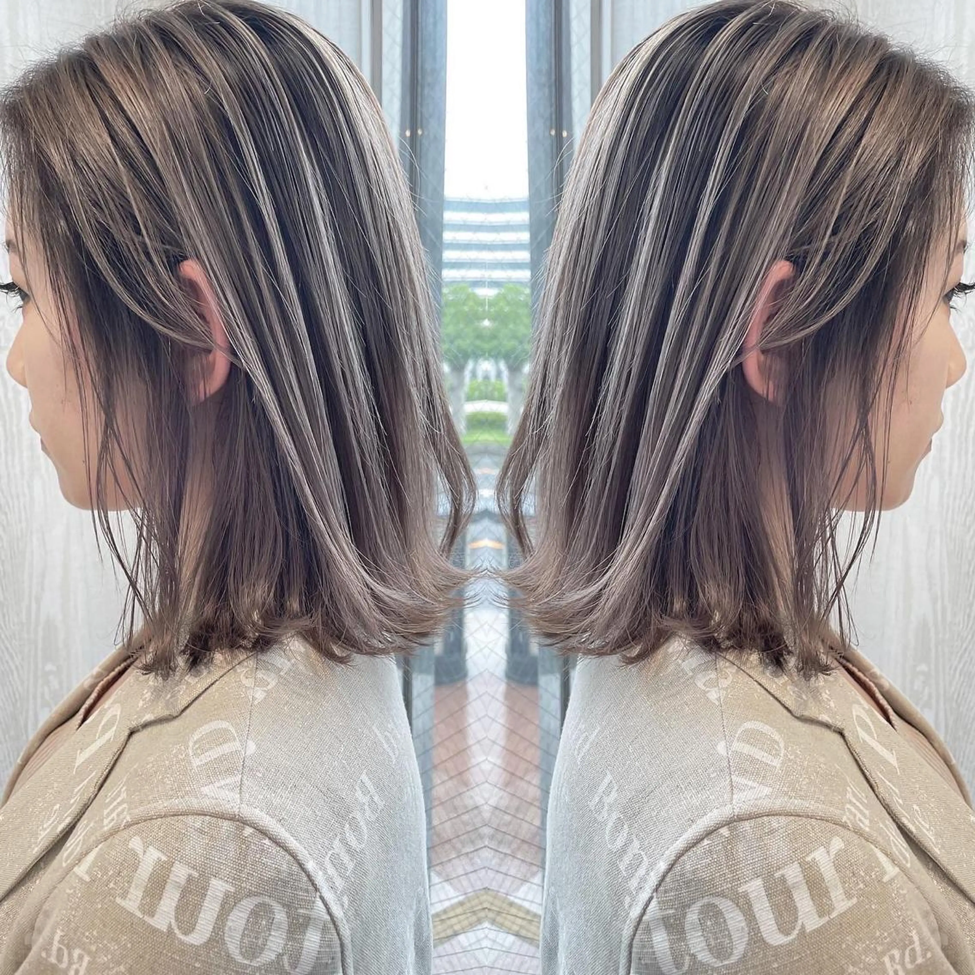 ミディアム カラー アッシュ グレージュ 外国人風カラー レイヤーカット ヘアカラー トリートメント 河合秀明/ショート /ボブ/レイヤーのヘアスタイル