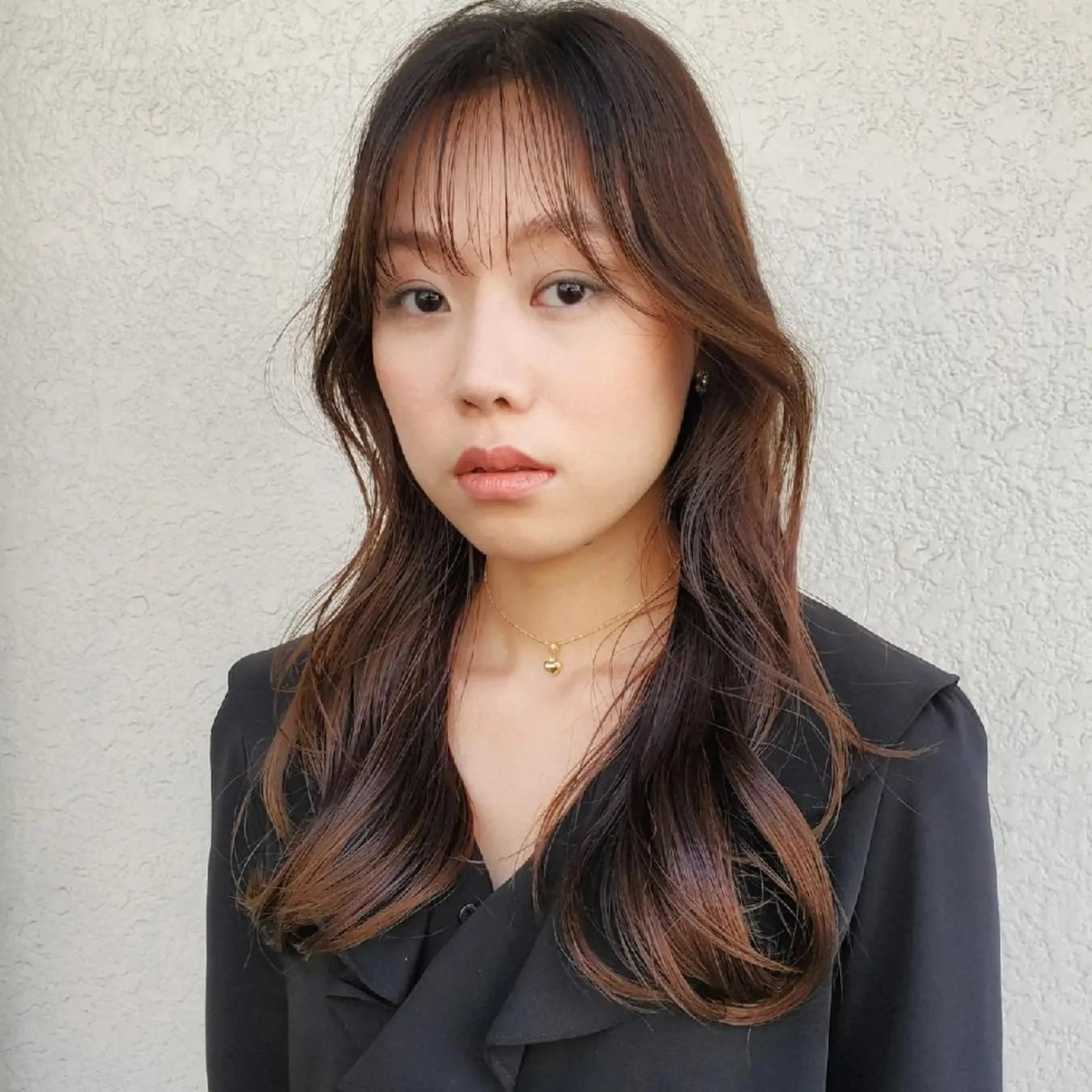 ロング カラー 切りっぱなしボブ ショートボブ バレイヤージュ ベージュカラー 黒髪 カット ヘアカラー トリートメント フリーランス所属・韓国ヘア レイヤー くびれヘアMATSUのヘアスタイル